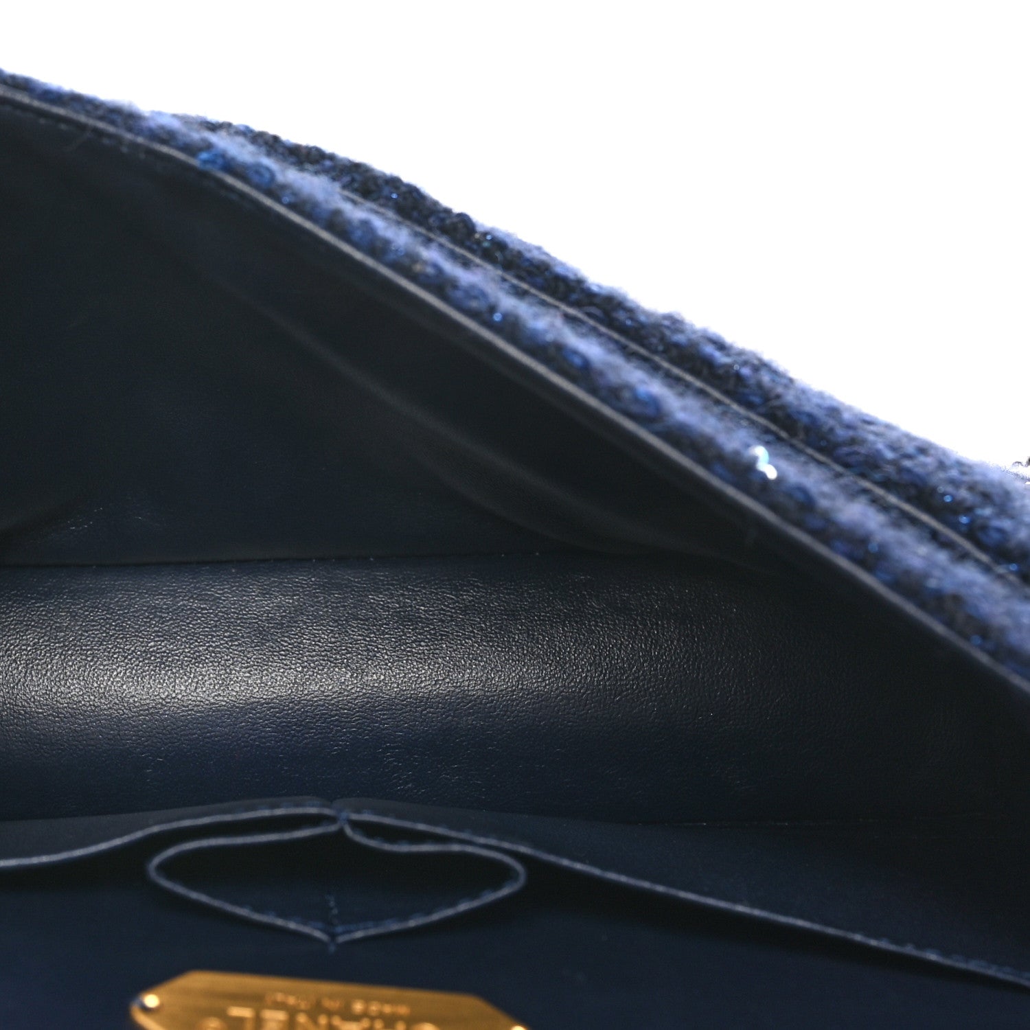 Tweed Sequin Timeless Classic Chained Double Flap Navy Blue