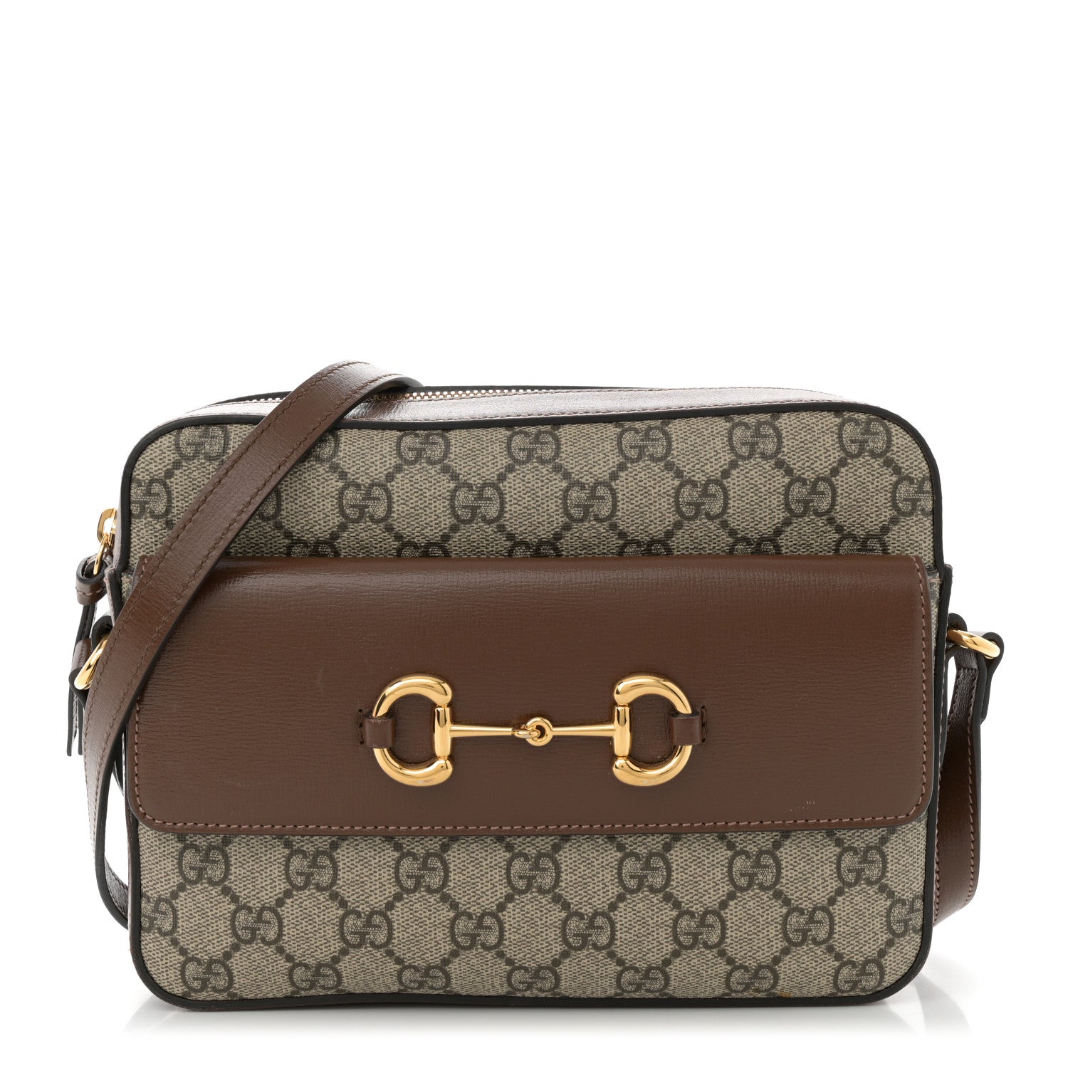 GG Supreme Monogram Small Horsebit 1955 Shoulder Bag Beige Brown Sugar
