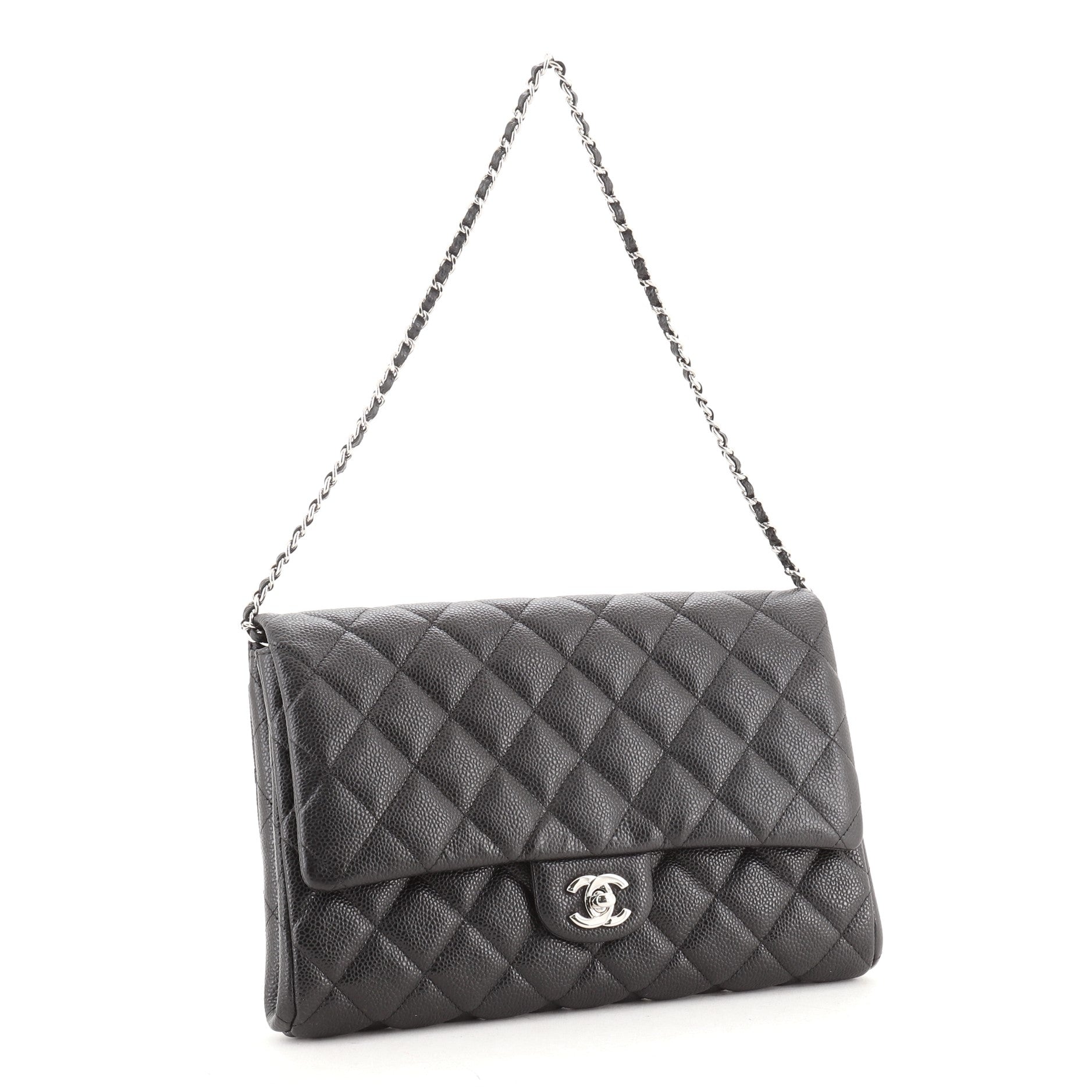 Clutch with Chain Quilted Caviar