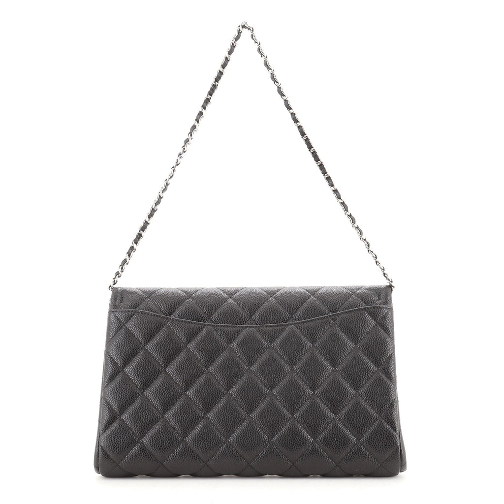 Clutch with Chain Quilted Caviar