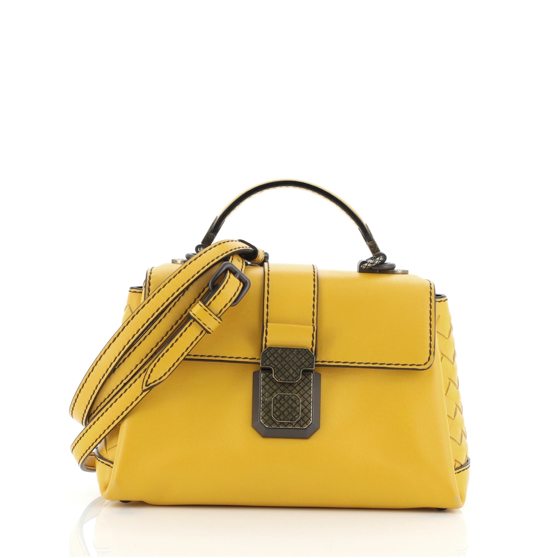 Piazza Top Handle Bag Leather with Intrecciato Detail Mini