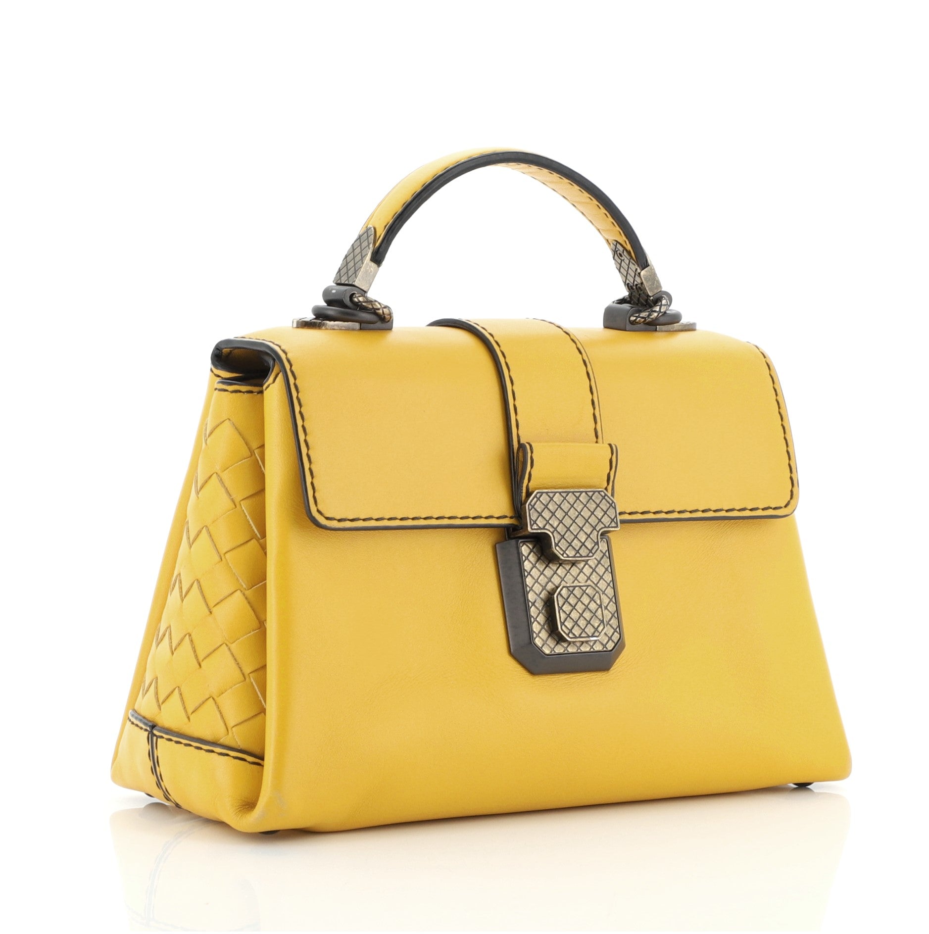 Piazza Top Handle Bag Leather with Intrecciato Detail Mini