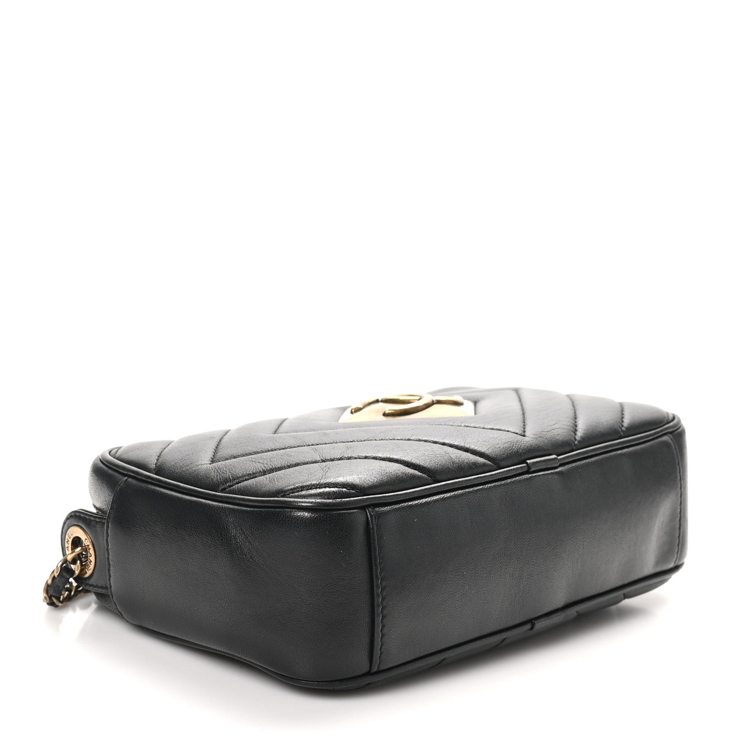 Lambskin Chevron Quilted Pyramid CC Camera Case Black