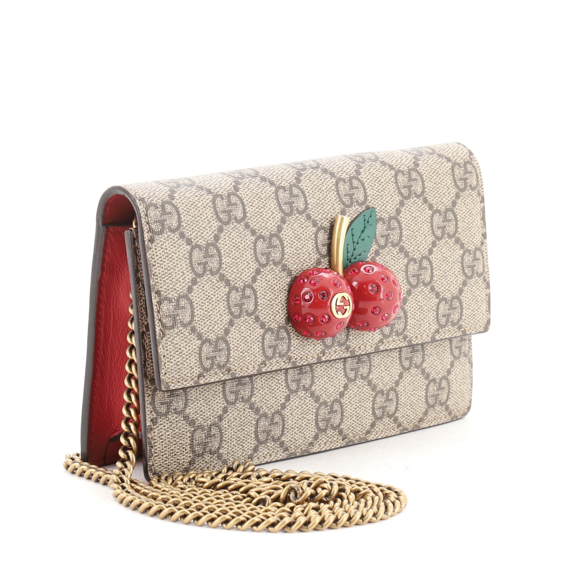 Cherries Wallet on Chain GG Coated Canvas Mini