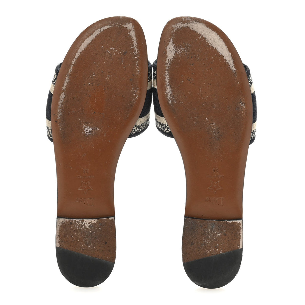 Canvas Embroidered Dway Mules Slide Sandals 39 Deep Blue