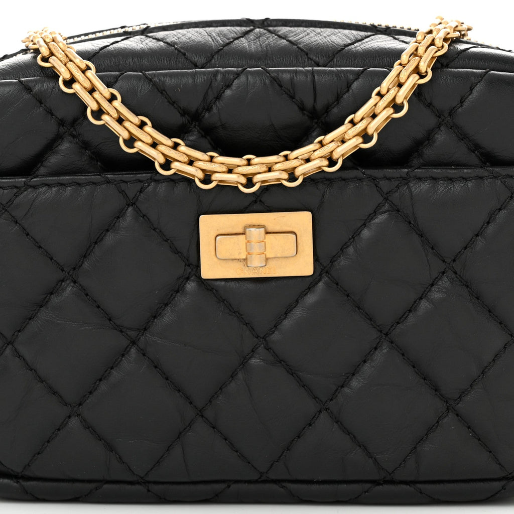 Aged Calfskin Quilted Mini Reissue Camera Case Black
