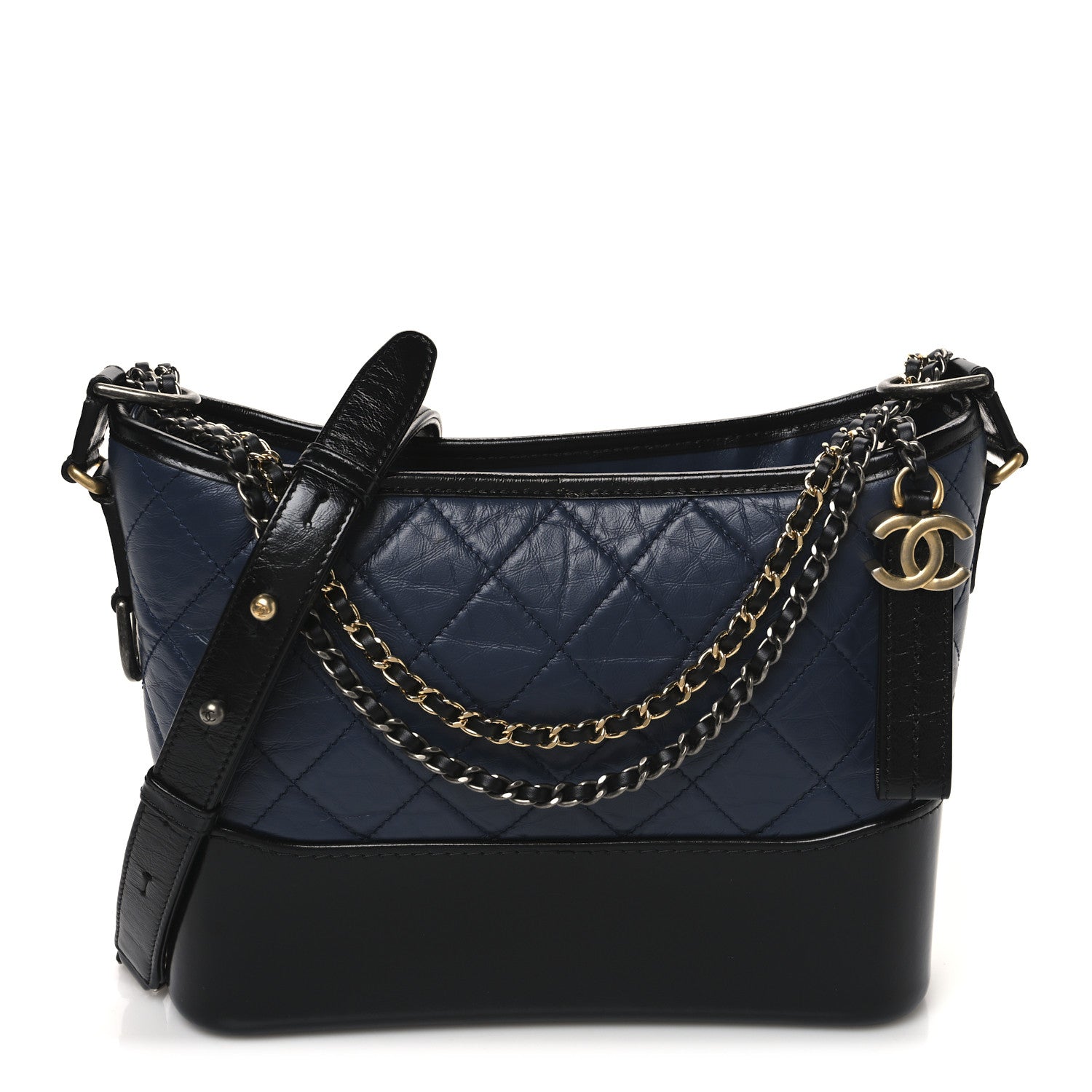 Aged Calfskin Quilted New Medium Gabrielle Hobo Navy Black
