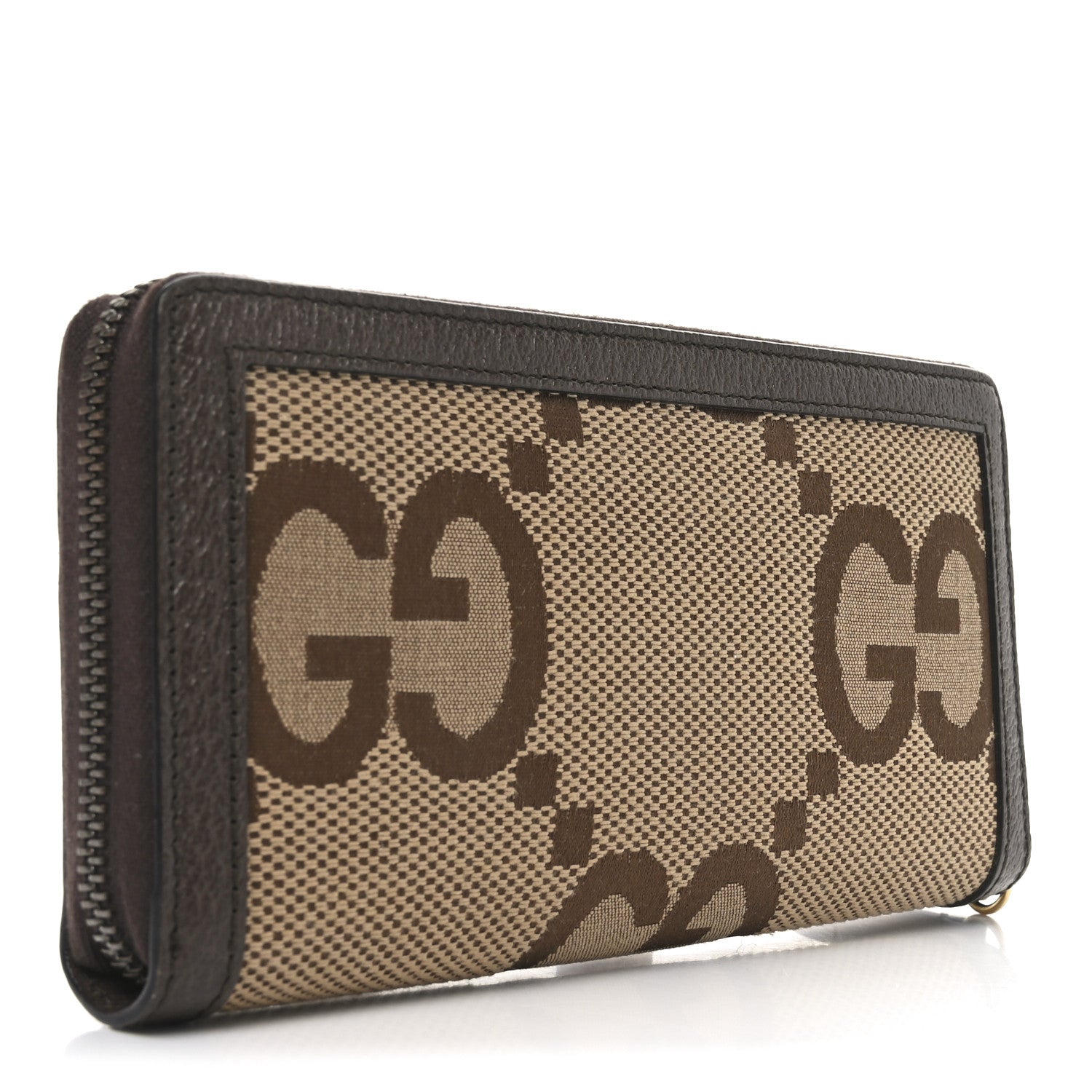 Monogram Jumbo GG Textured Dollar Calfskin Diana Zip Around Continental Wallet Camel Ebony New Acero