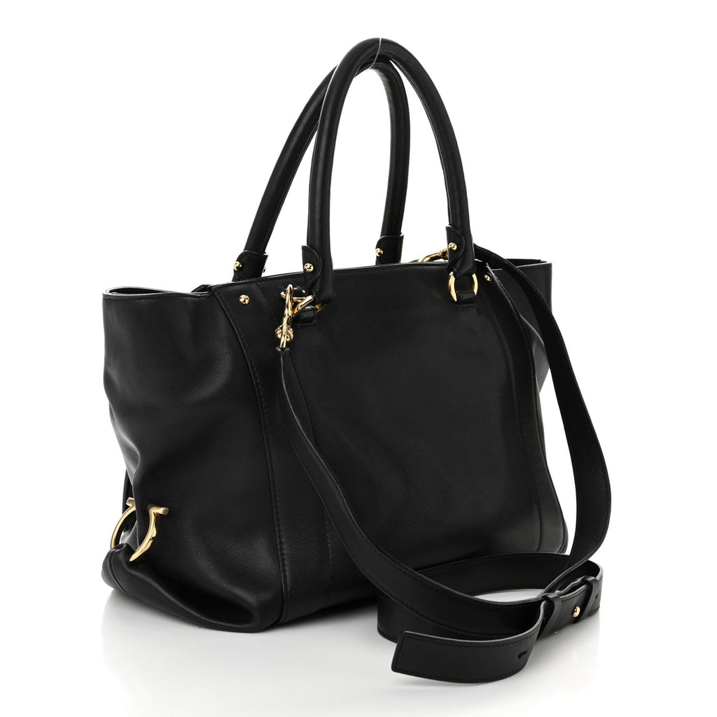 Calfskin Trifolio Shopping Tote Black