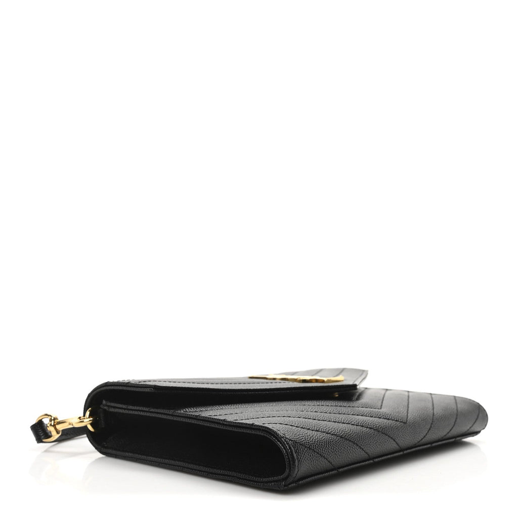 Grain De Poudre Matelasse Chevron Monogram Envelope Clutch Black