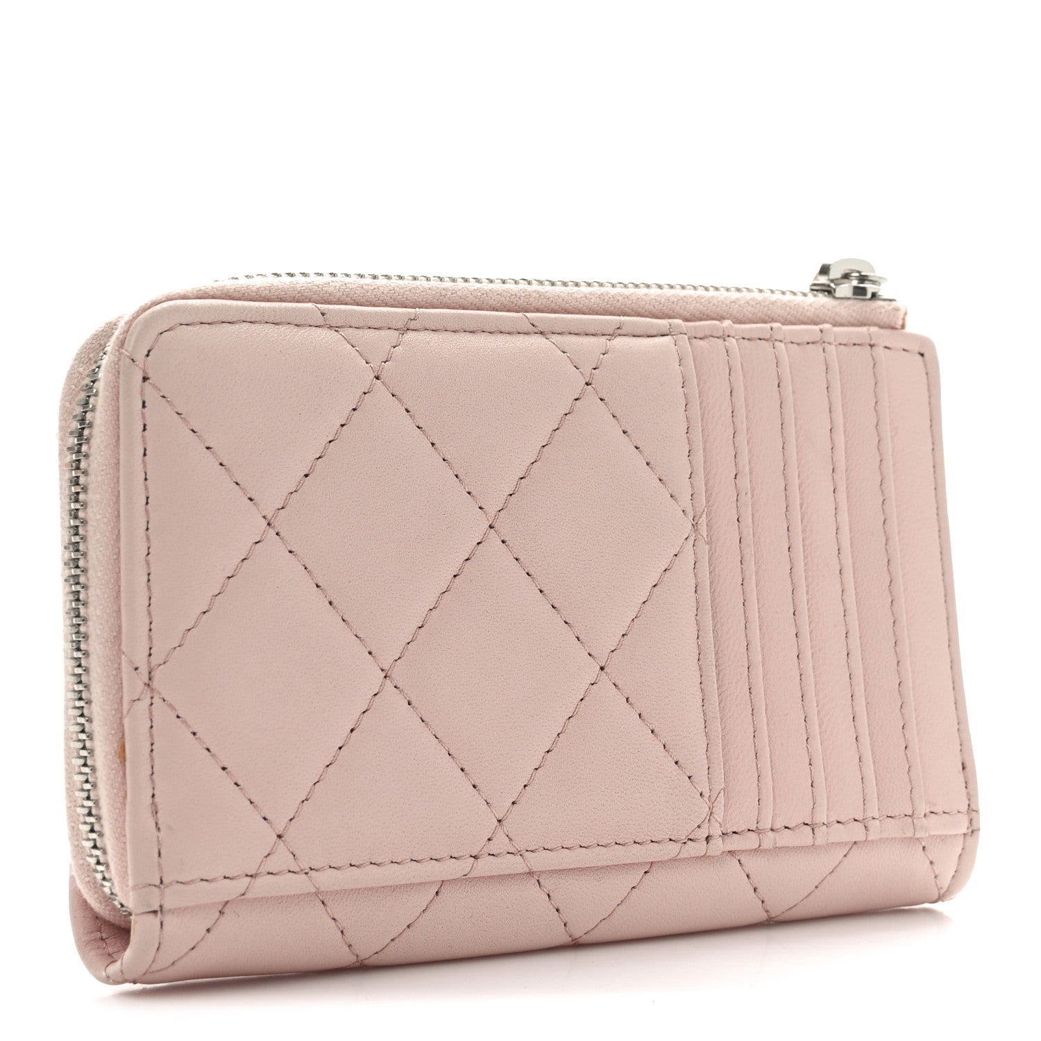 Lambskin Enamel Quilted CC Zip Around  Holder  Pink