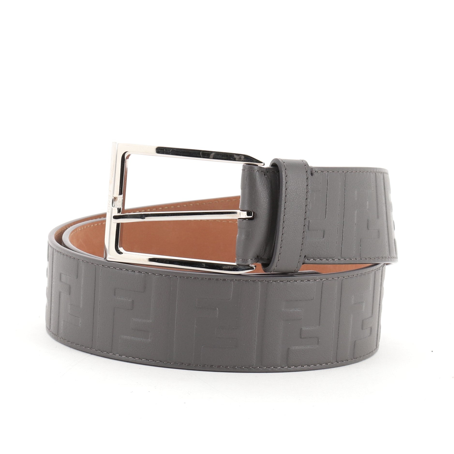 Buckle Belt Zucca Embossed Leather Medium 95