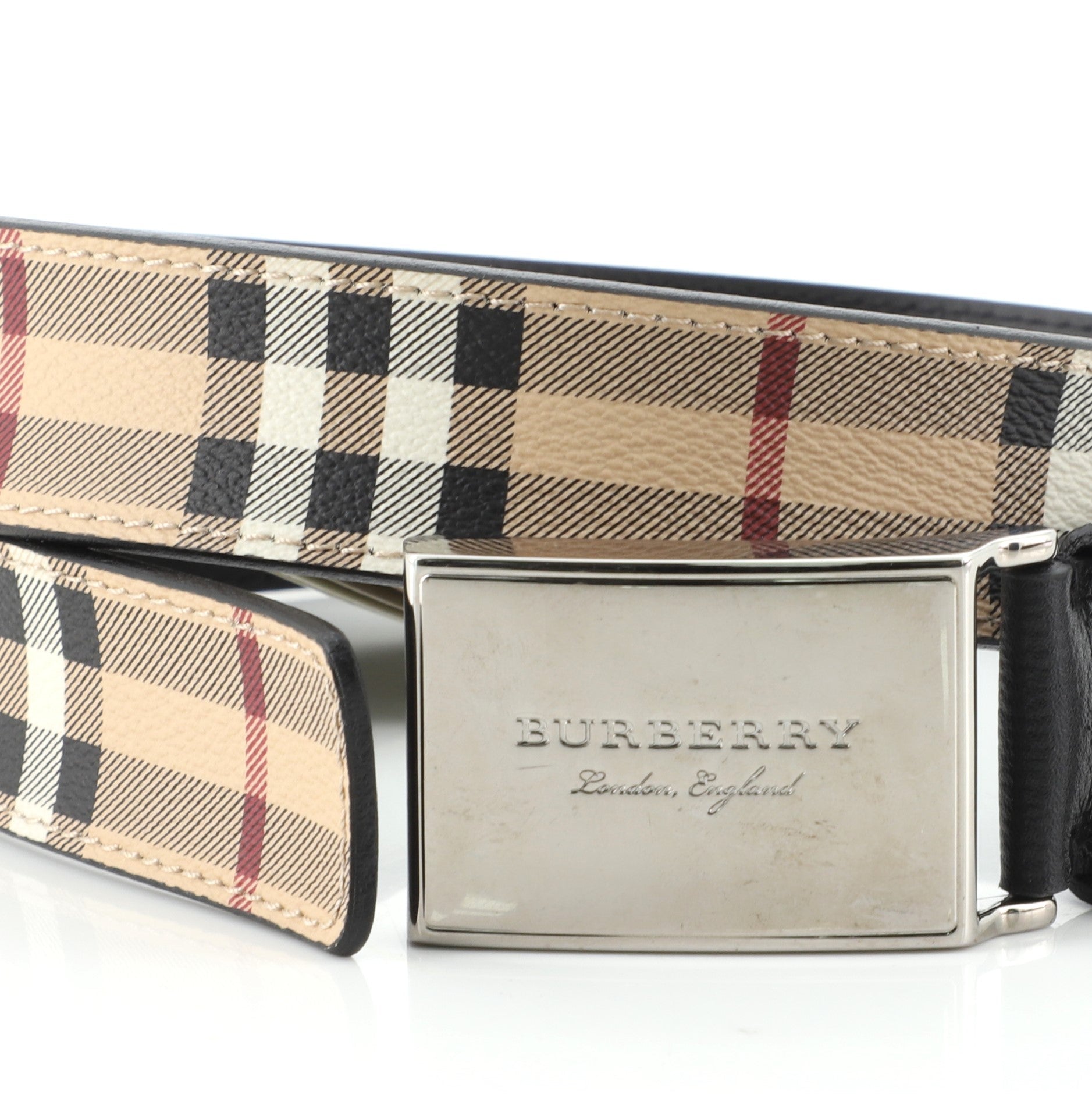 Logo Buckle Belt Vintage Check Coated Canvas Wide 90