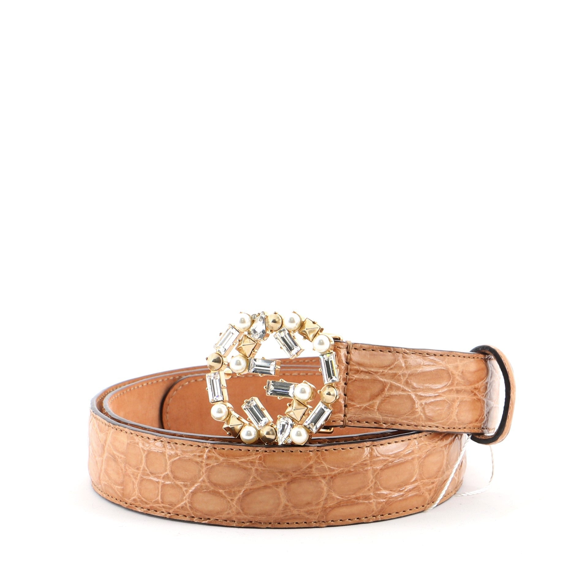 Interlocking G Belt Crocodile with Crystals Thin 5