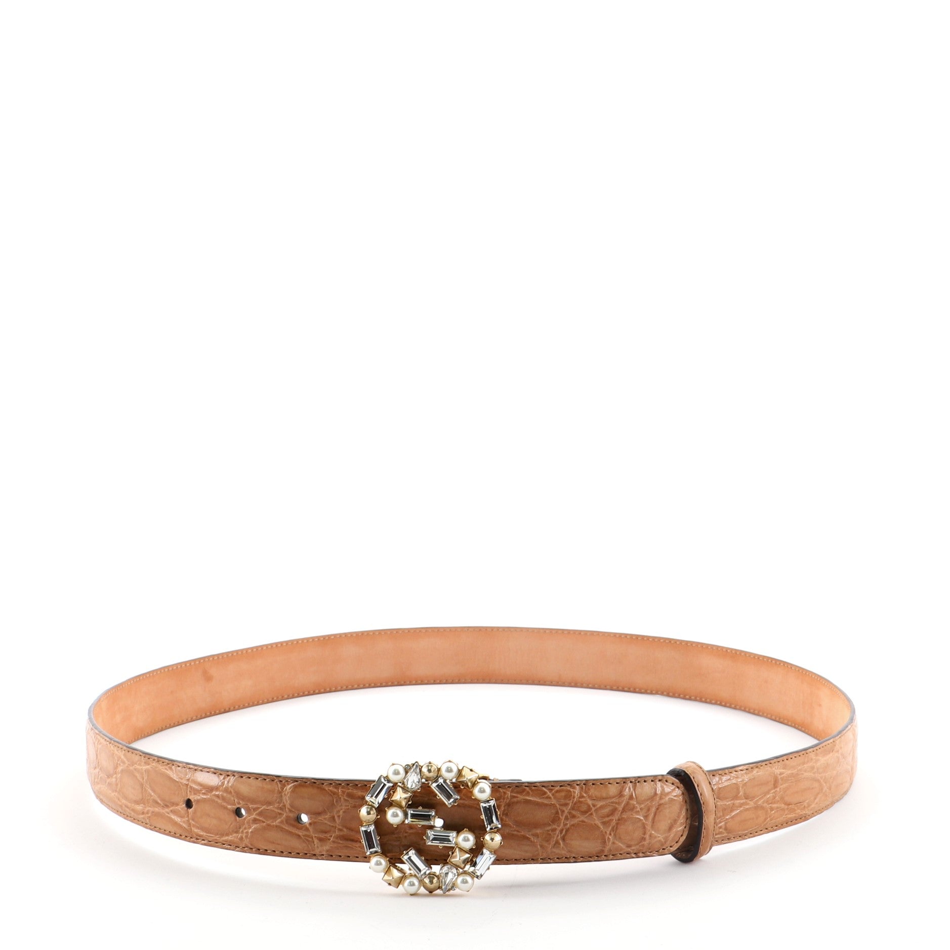 Interlocking G Belt Crocodile with Crystals Thin 5