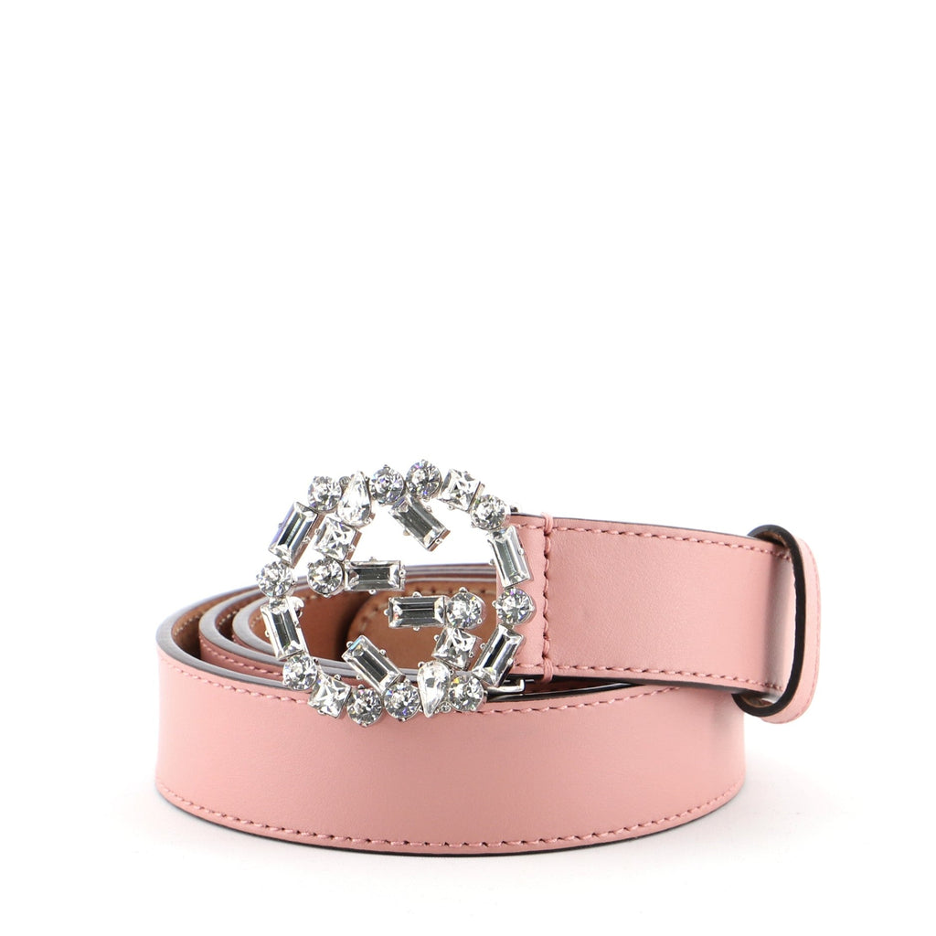 Interlocking G Belt Leather with Crystal Buckle Thin 100