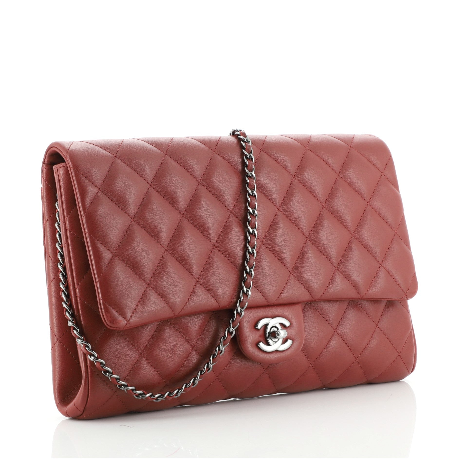 Clutch with Chain Quilted Lambskin