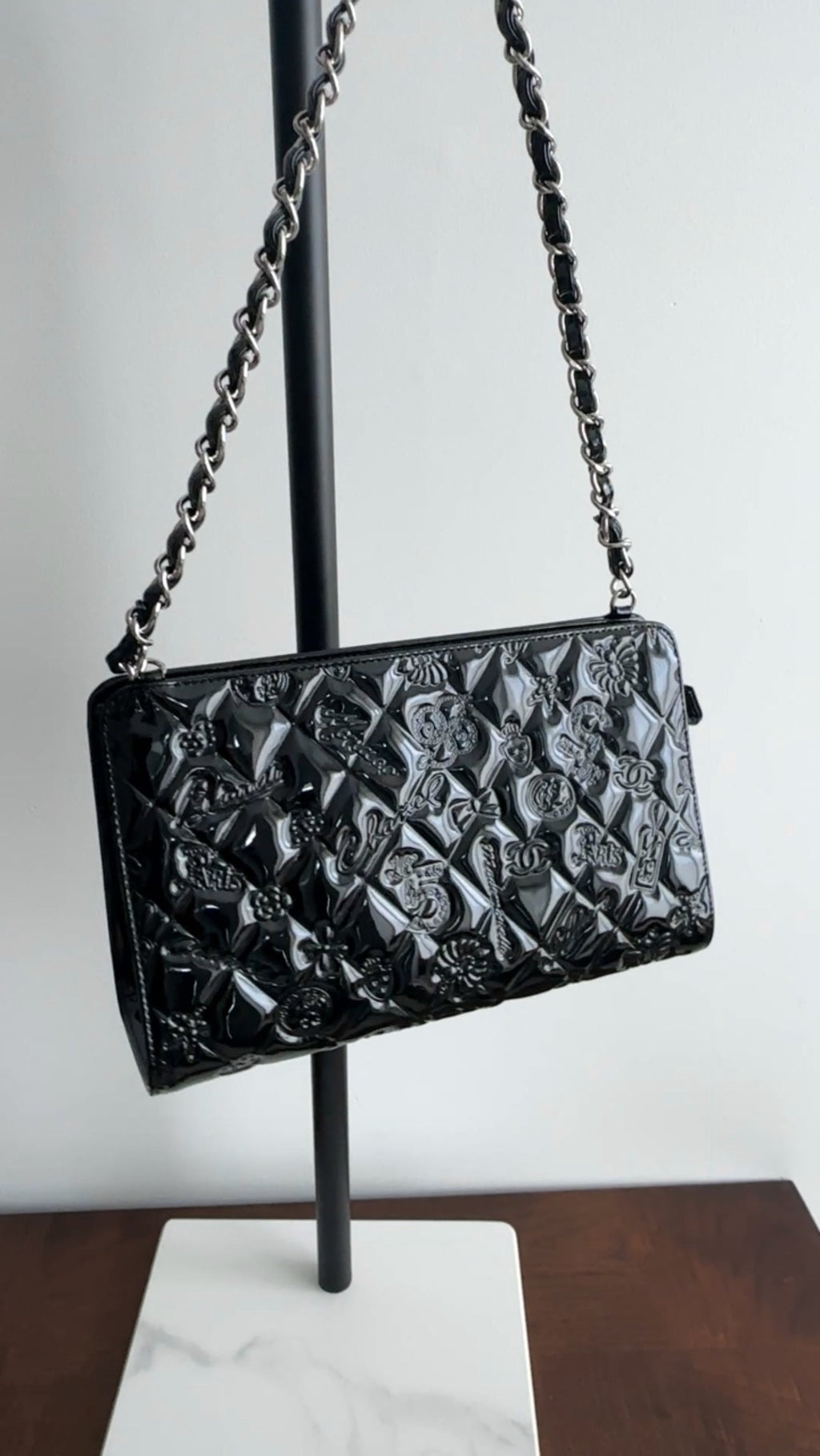 Chanel Black Patent Leather 2006-8 Lucky Symbols Pochette Bag