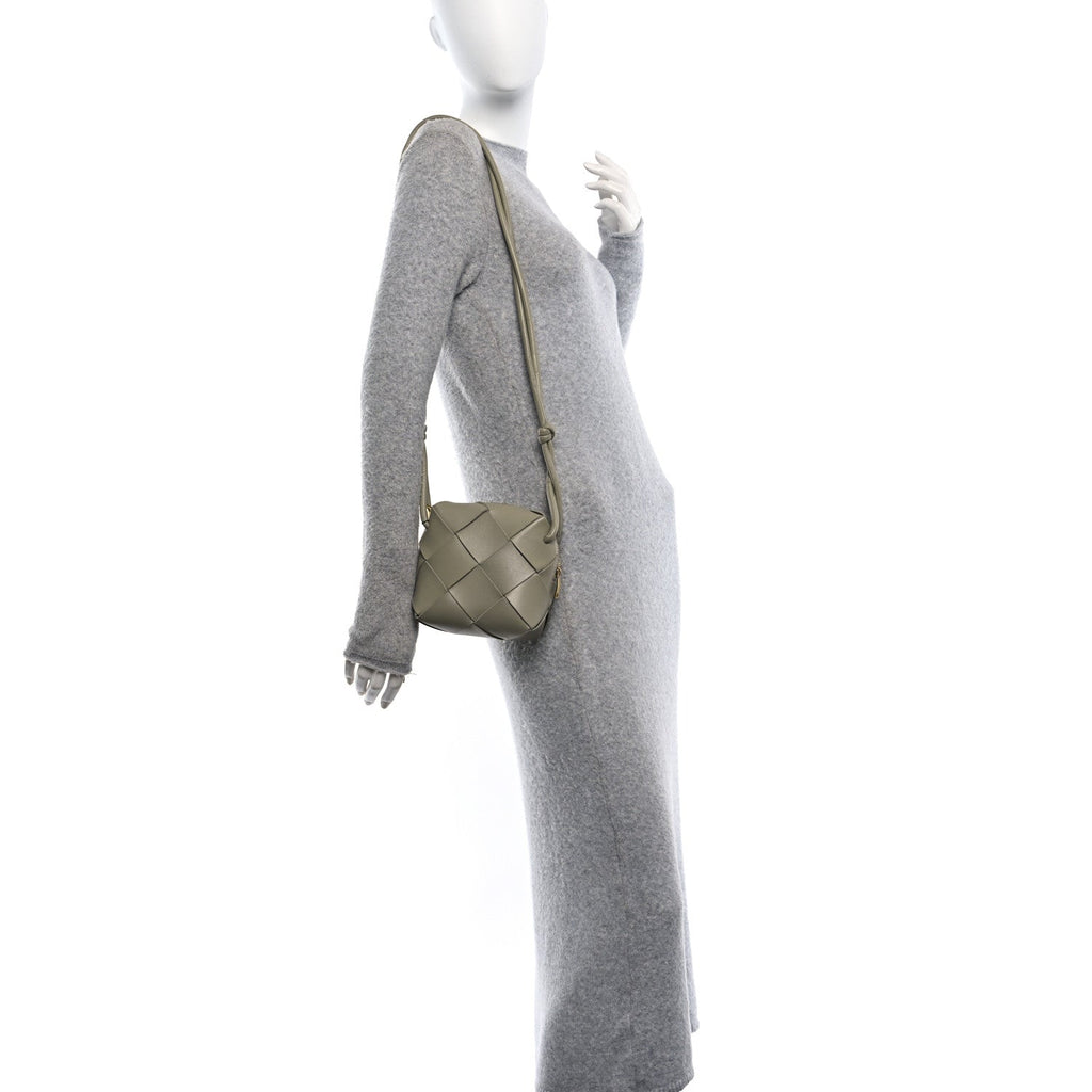 Lambskin Maxi Intrecciato Mini Cassette Camera Bag Travertine