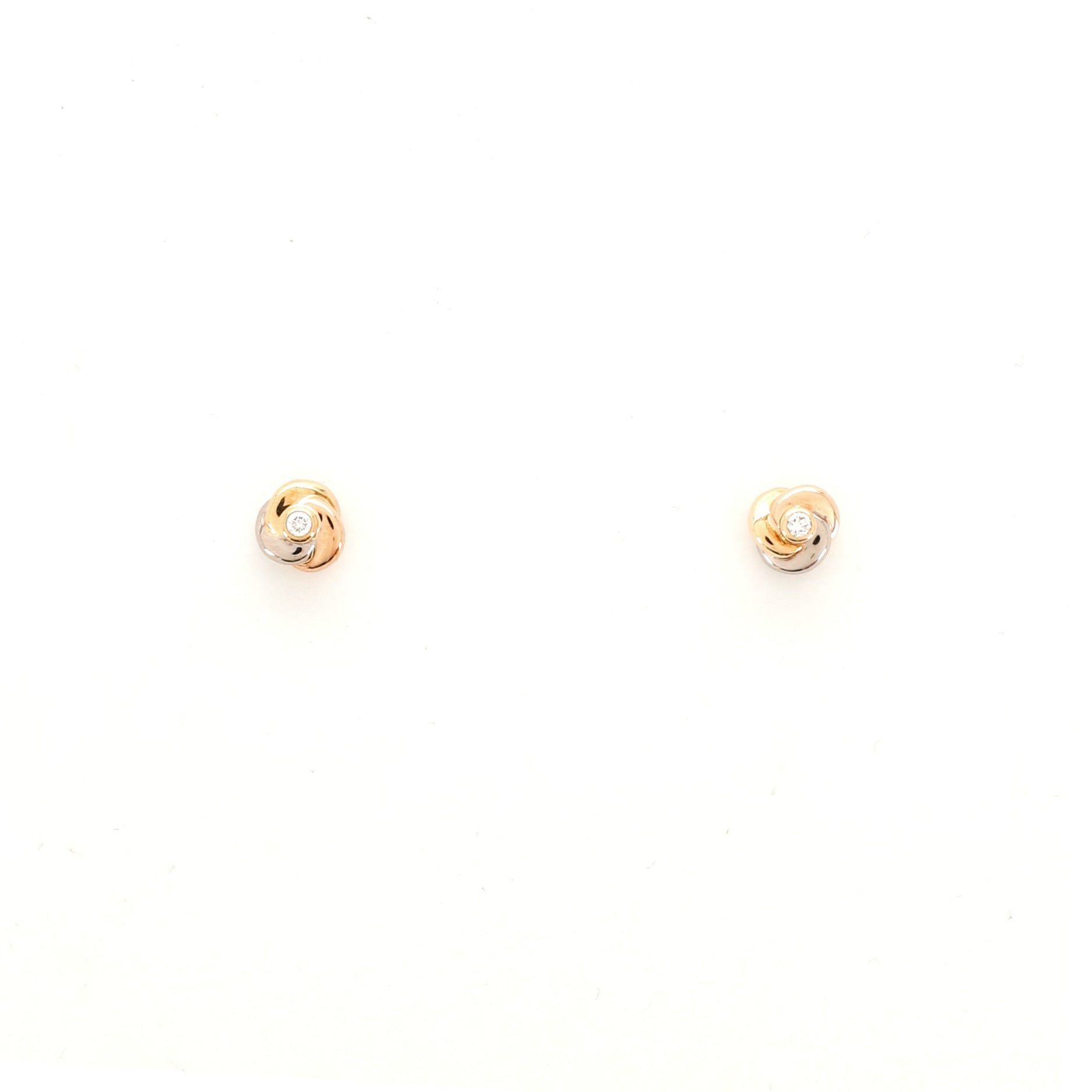 Trinity Stud Earrings 18K Tricolor Gold with Diamond Mini