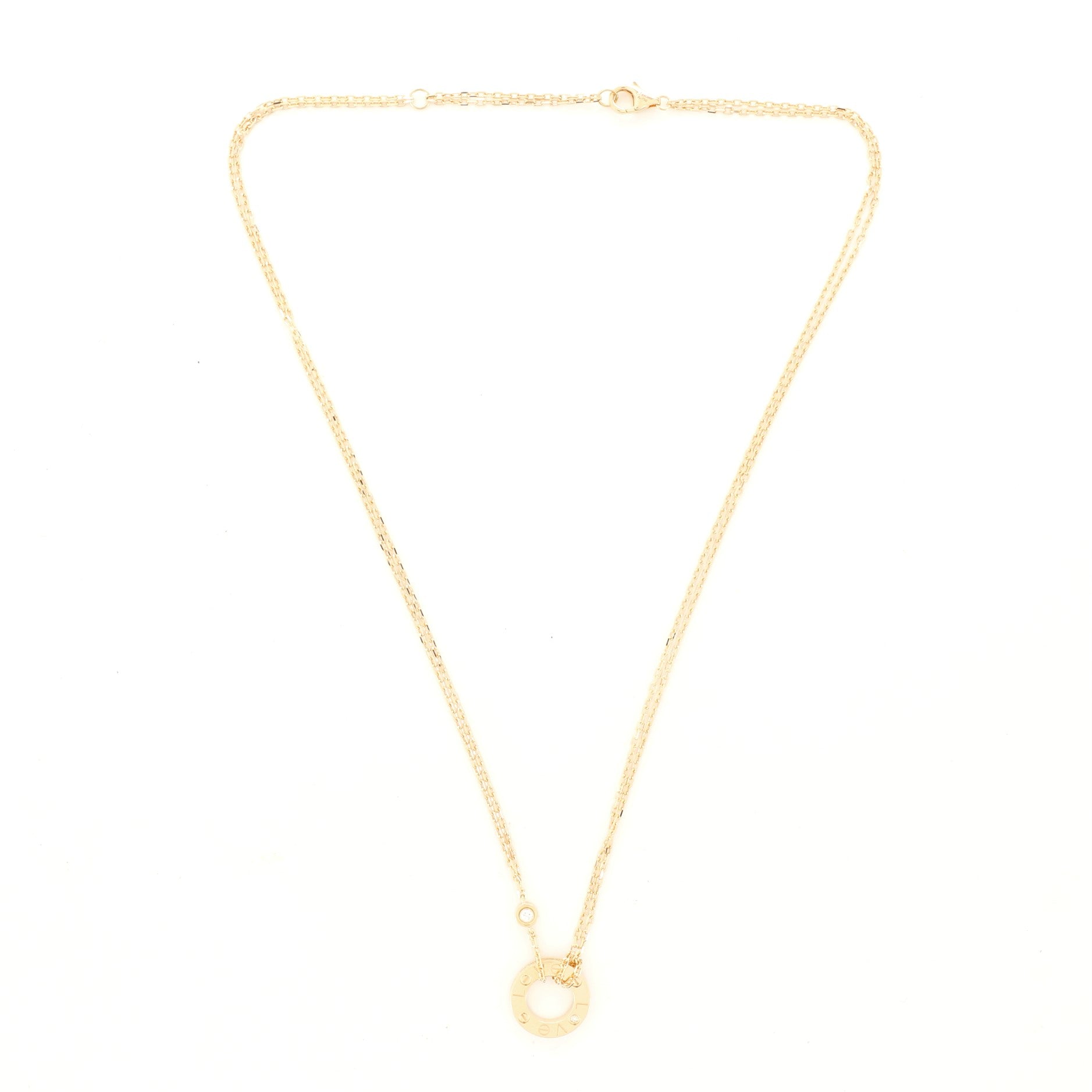 2 Diamonds Love Pendant Necklace 18K Yellow Gold