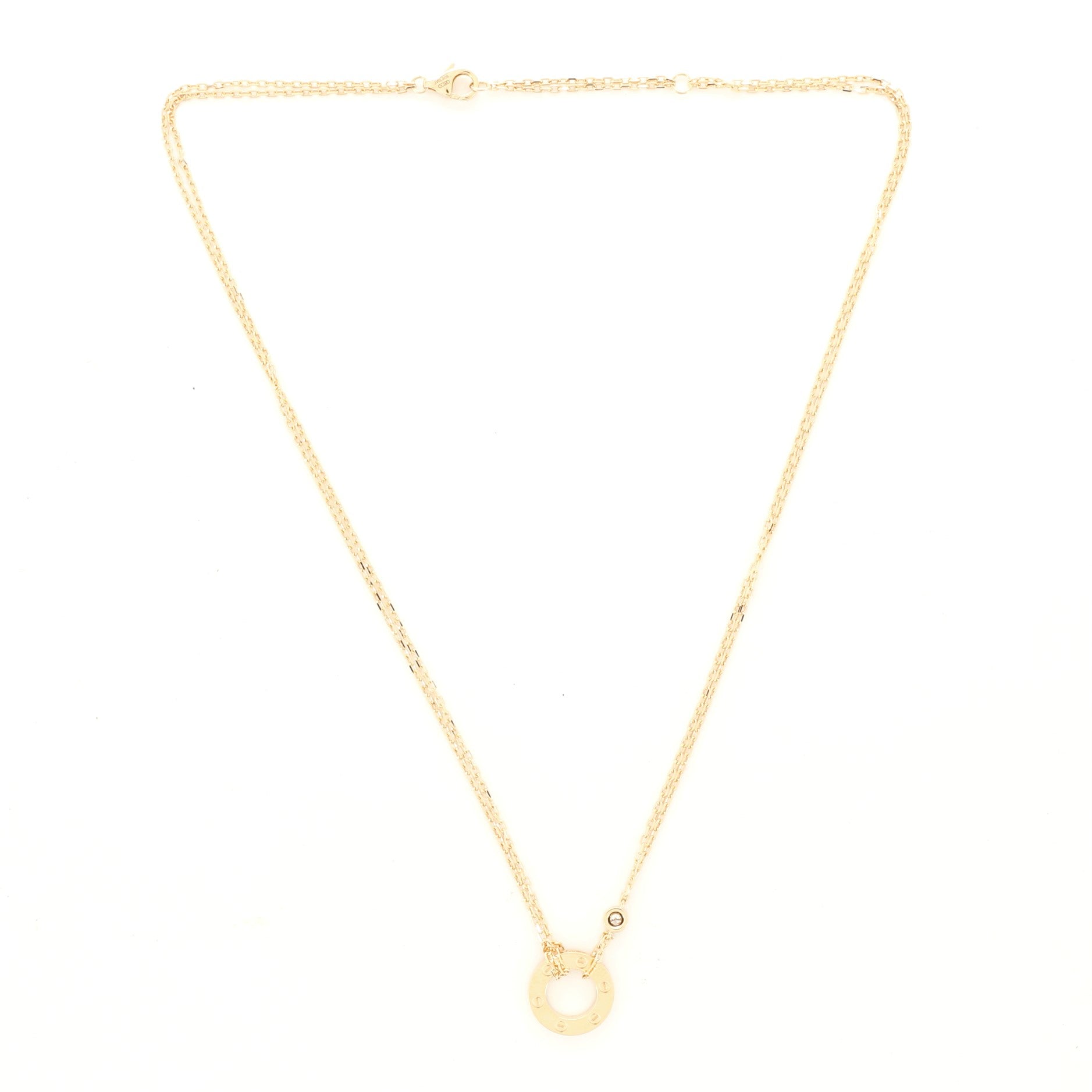 2 Diamonds Love Pendant Necklace 18K Yellow Gold