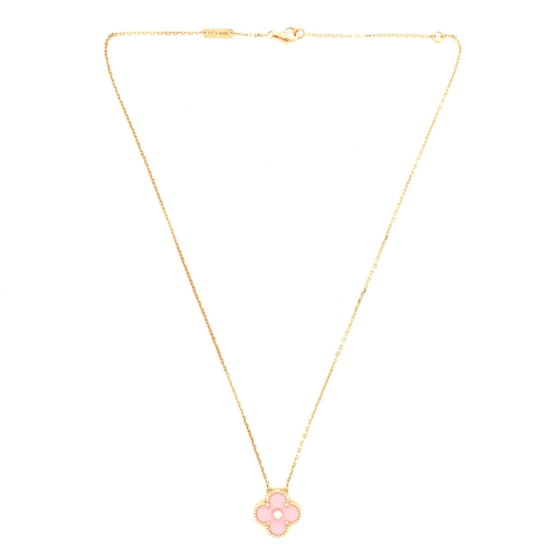 Vintage Alhambra Pendant Necklace Rose Gold and Sevres Porcelain with Diamond