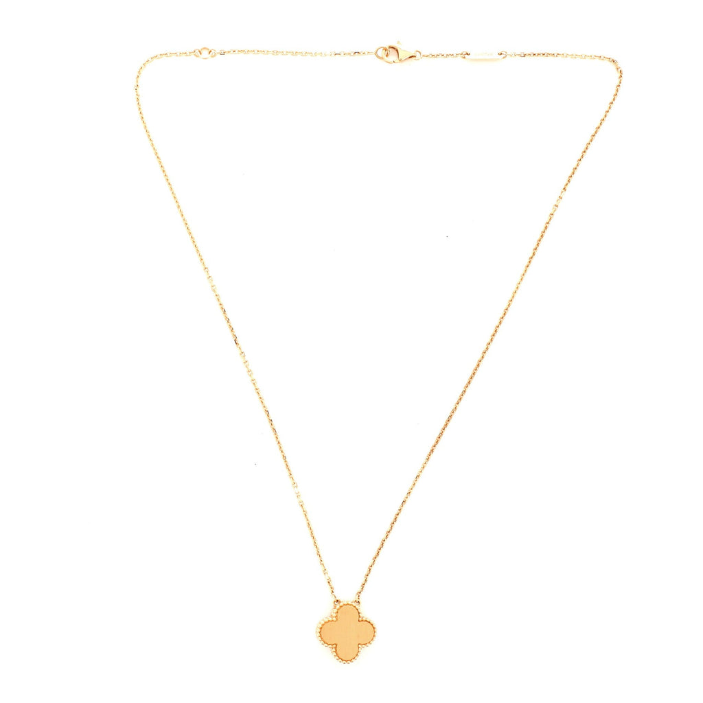 Vintage Alhambra Pendant Necklace Rose Gold and Sevres Porcelain with Diamond