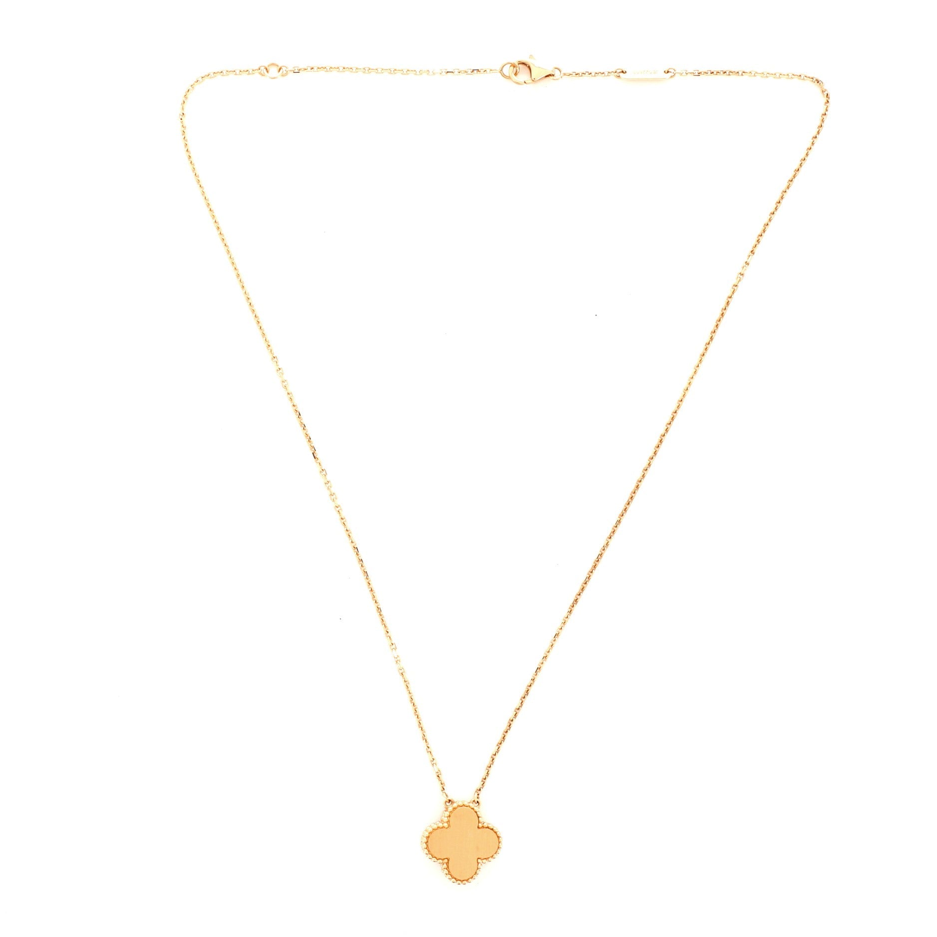 Vintage Alhambra Pendant Necklace Rose Gold and Sevres Porcelain with Diamond