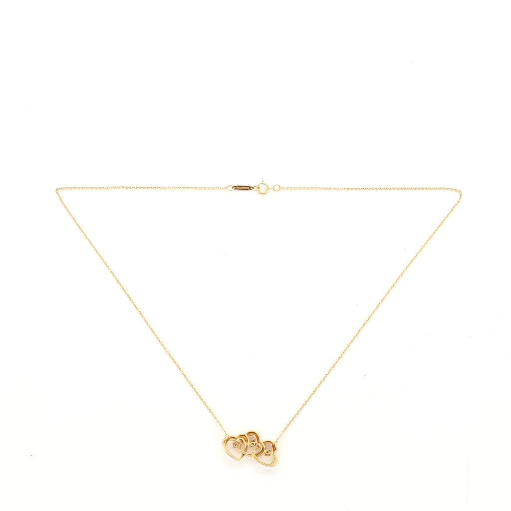 Triple Heart Pendant Necklace 18K Yellow Gold with Diamonds