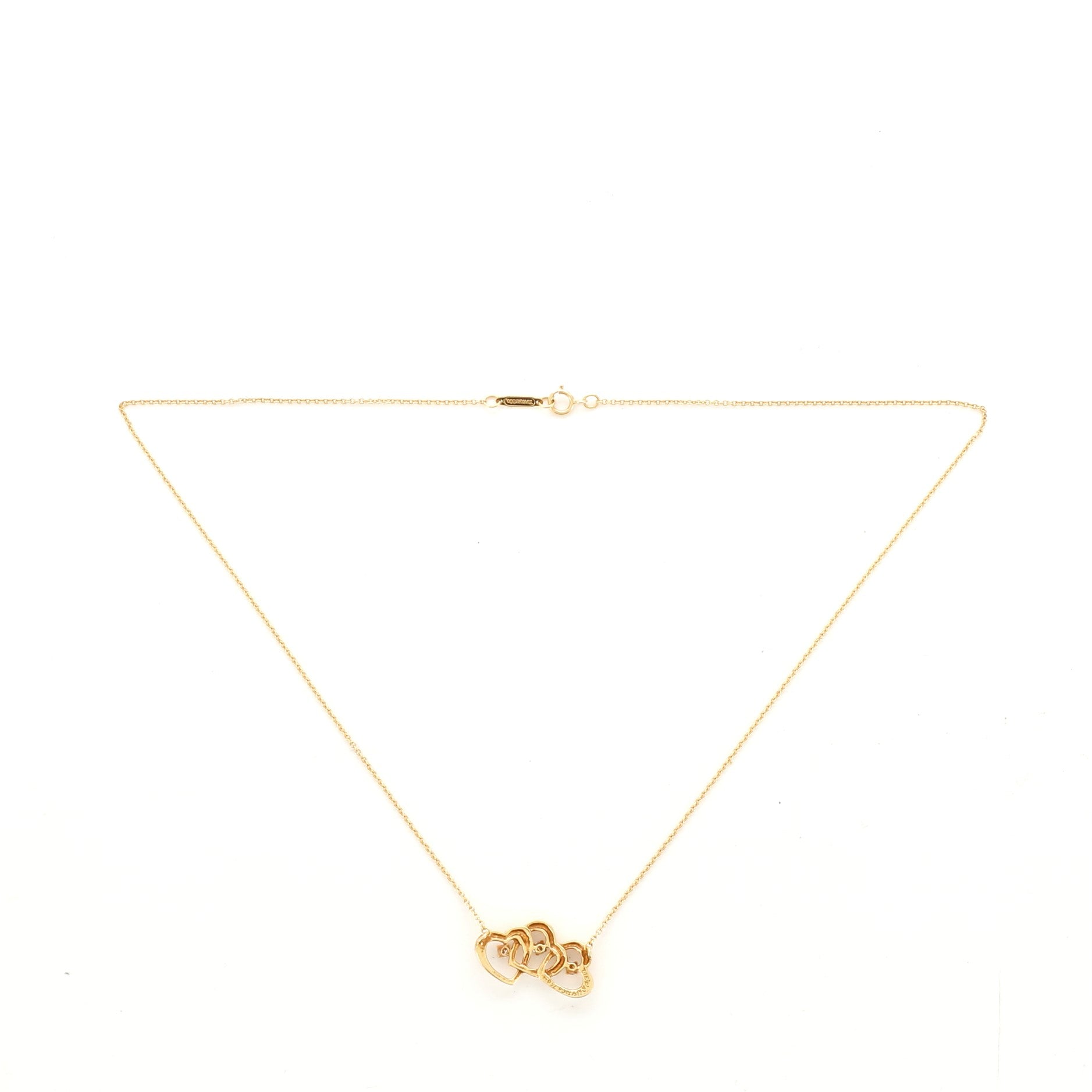 Triple Heart Pendant Necklace 18K Yellow Gold with Diamonds