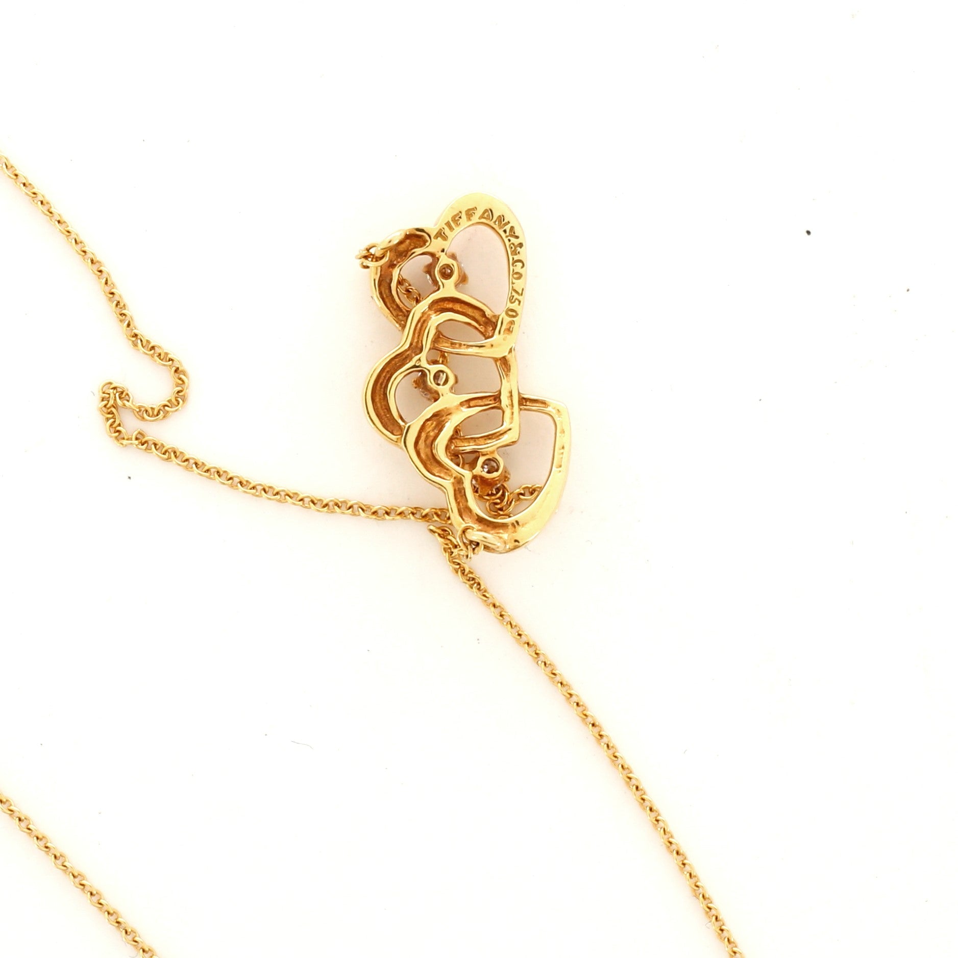 Triple Heart Pendant Necklace 18K Yellow Gold with Diamonds