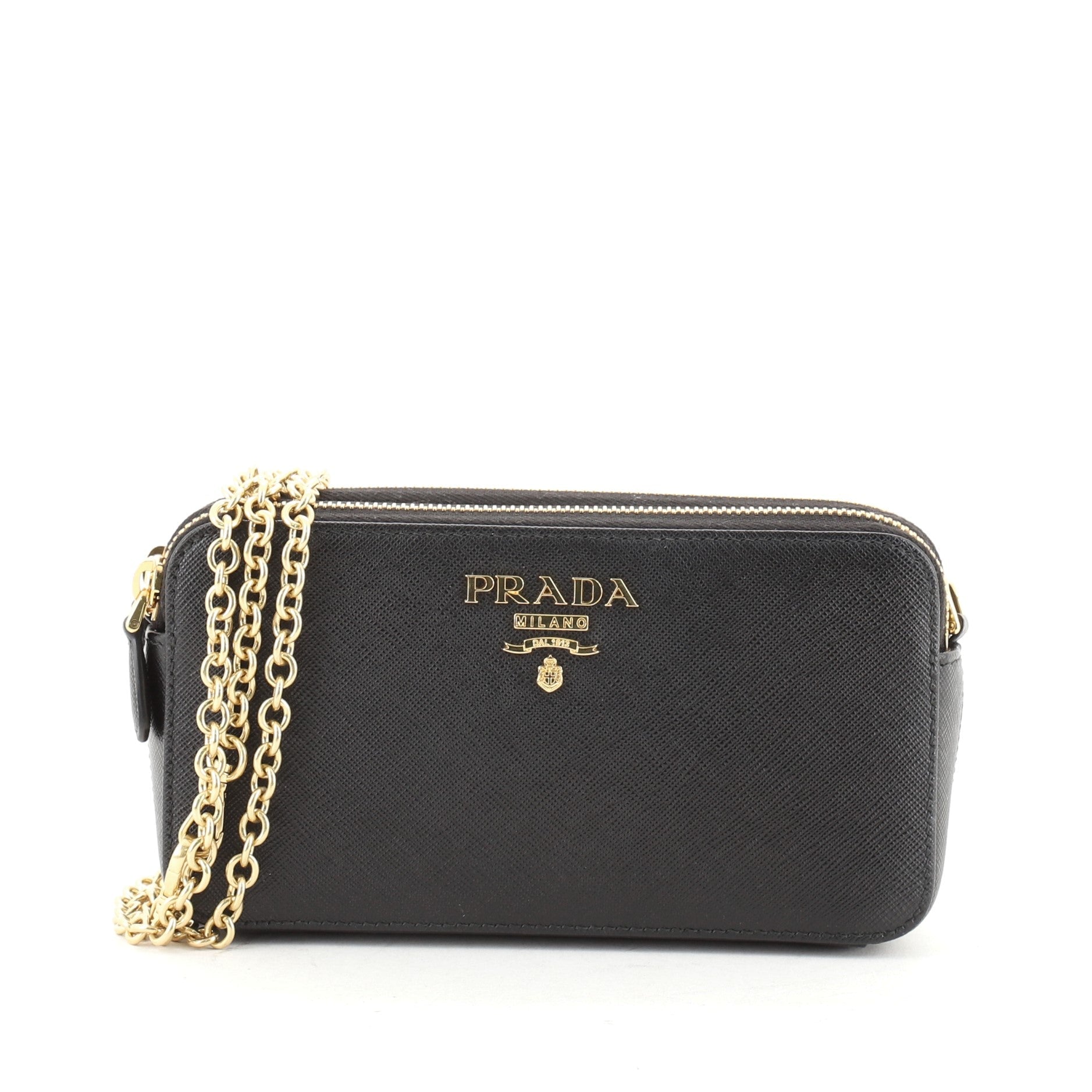 Double Zip Wallet on Chain Crossbody Saffiano Leather Mini