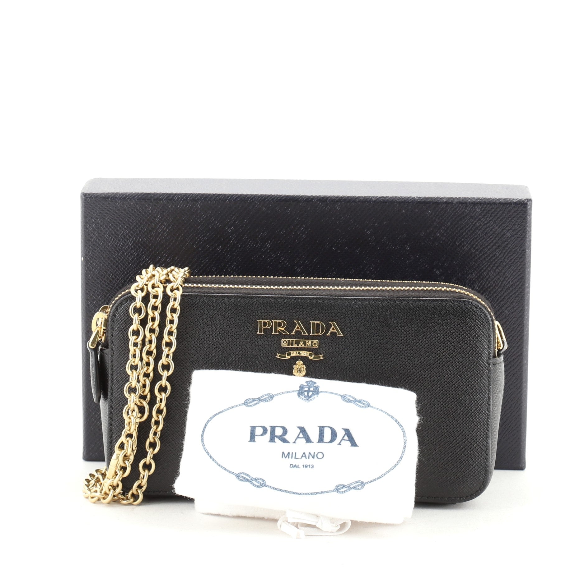 Double Zip Wallet on Chain Crossbody Saffiano Leather Mini