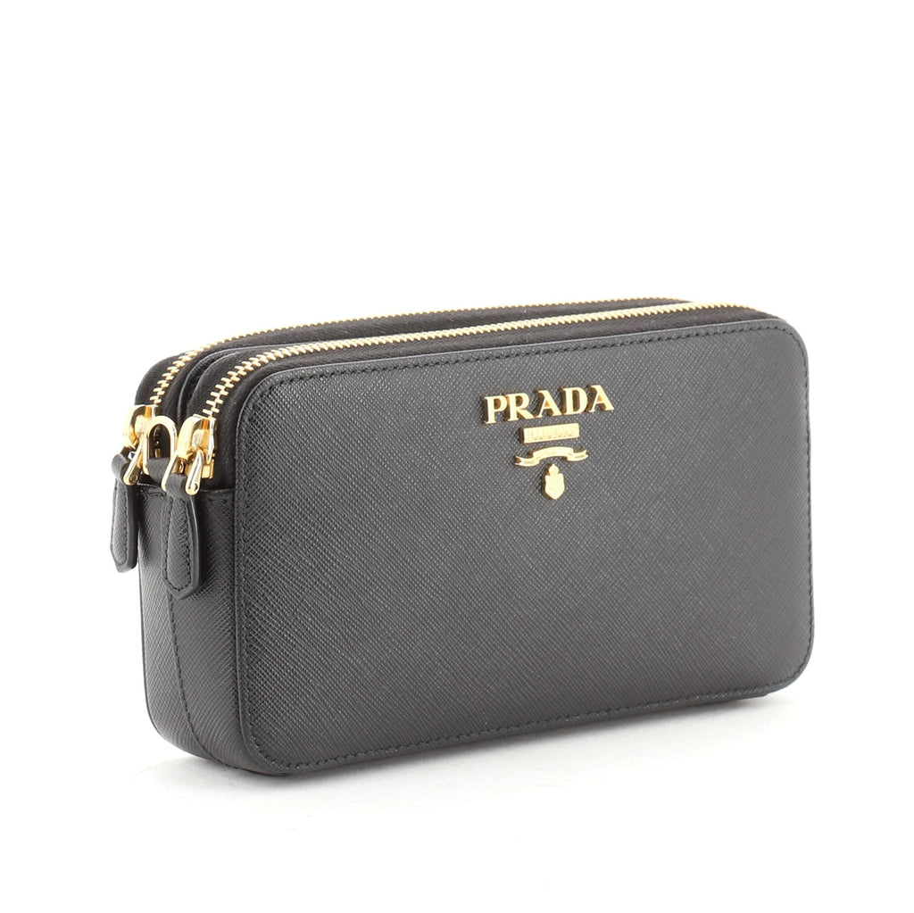 Double Zip Wallet on Chain Crossbody Saffiano Leather Mini
