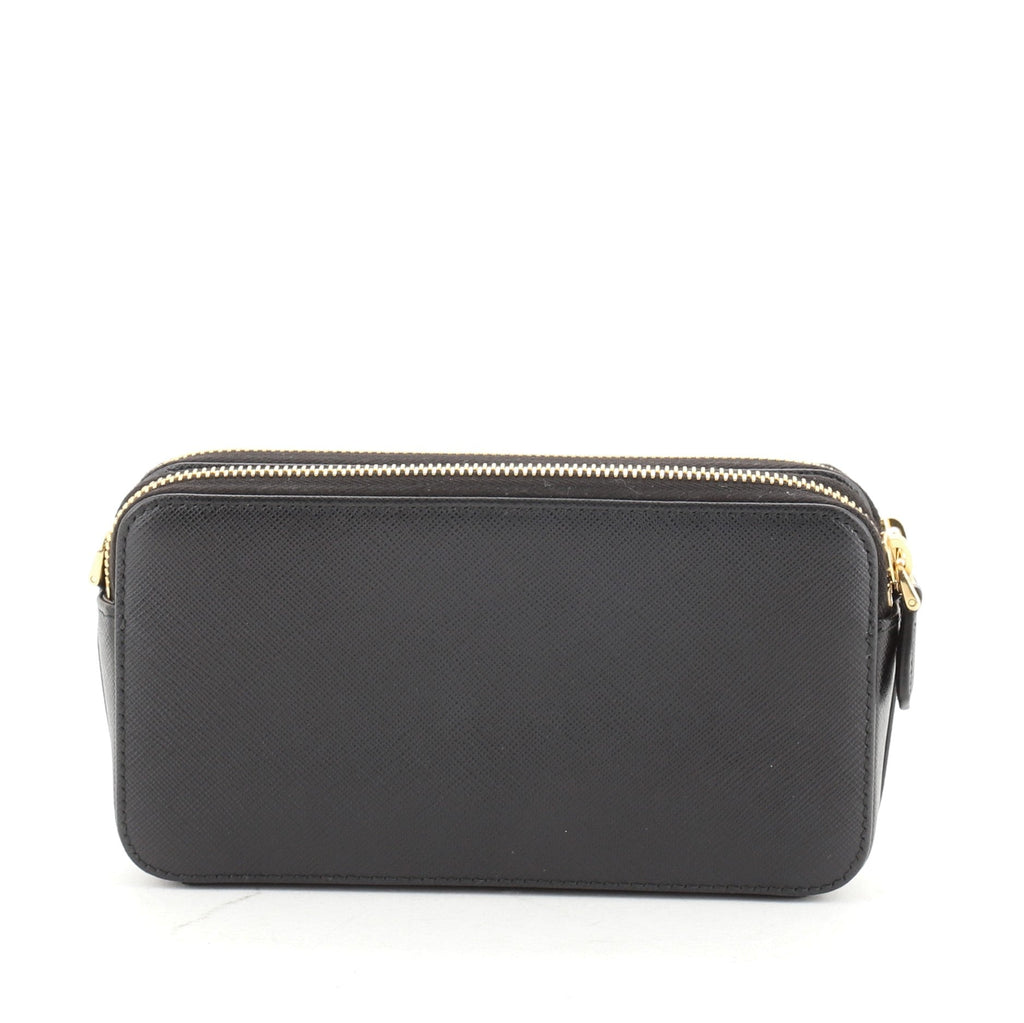 Double Zip Wallet on Chain Crossbody Saffiano Leather Mini