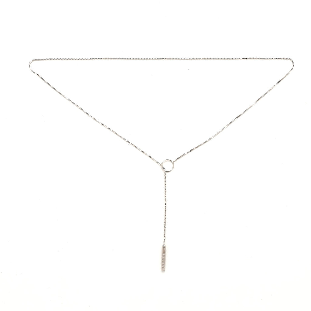 Logo Lariat Necklace 18K White Gold
