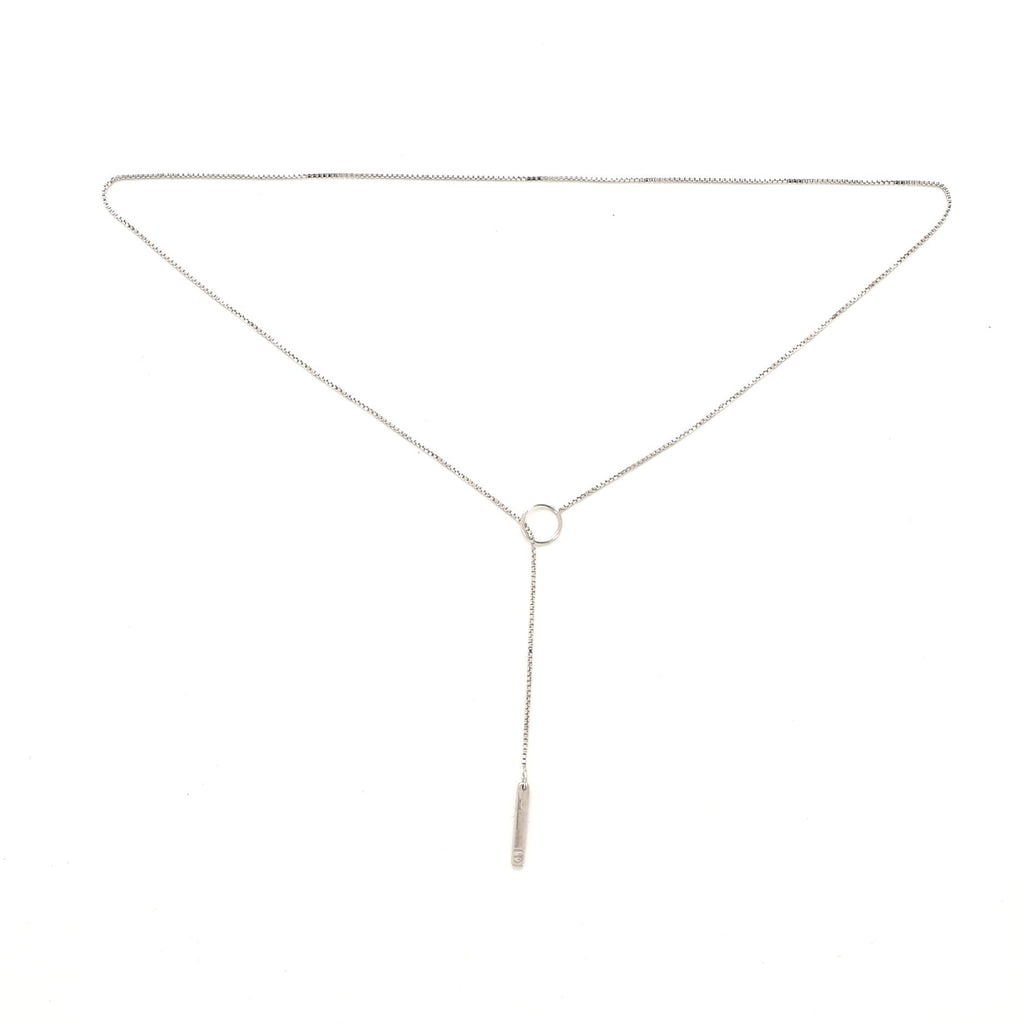Logo Lariat Necklace 18K White Gold