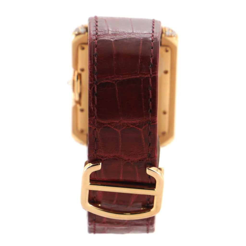Tank Anglaise Automatic Watch Rose Gold and Alligator with Diamonds 30