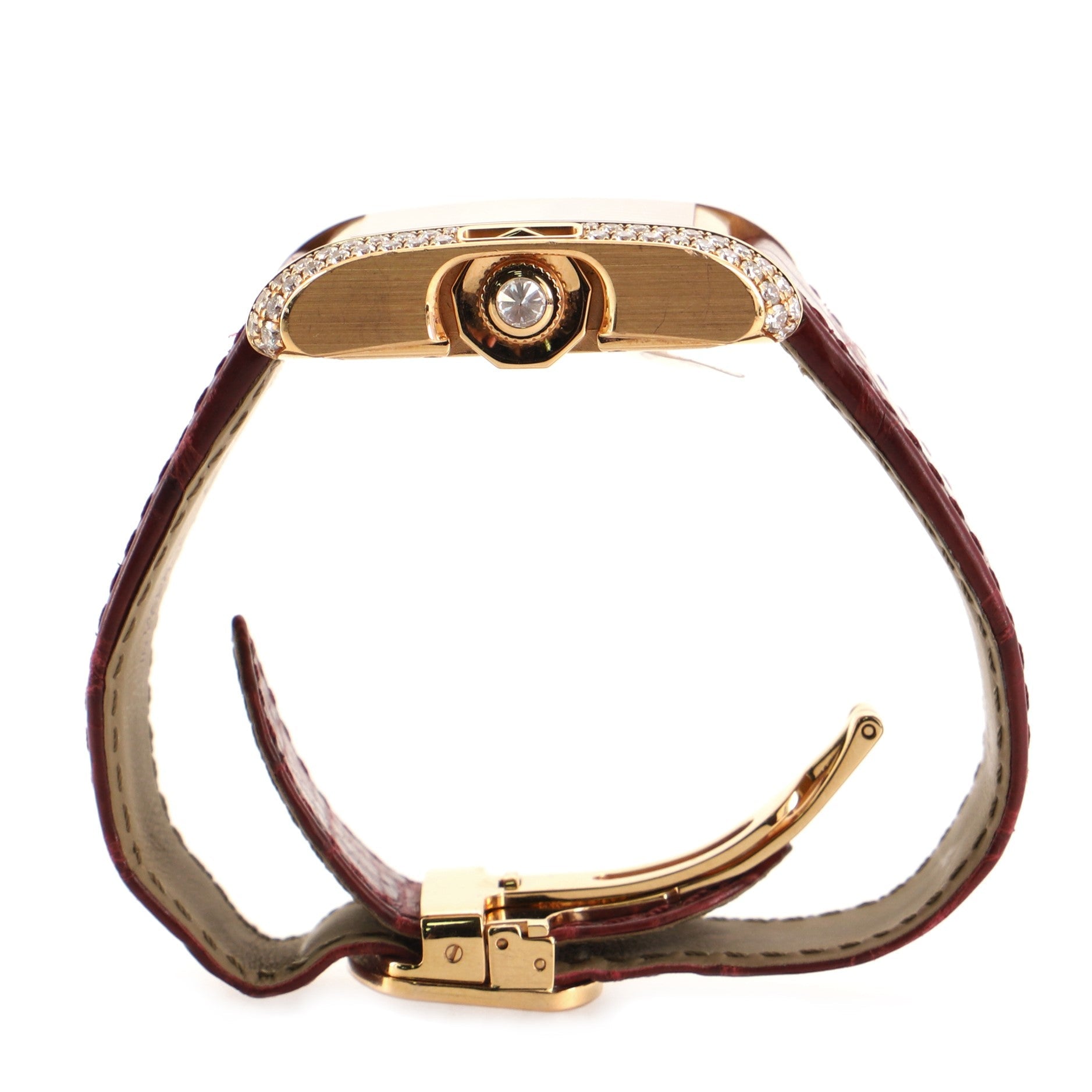 Tank Anglaise Automatic Watch Rose Gold and Alligator with Diamonds 30