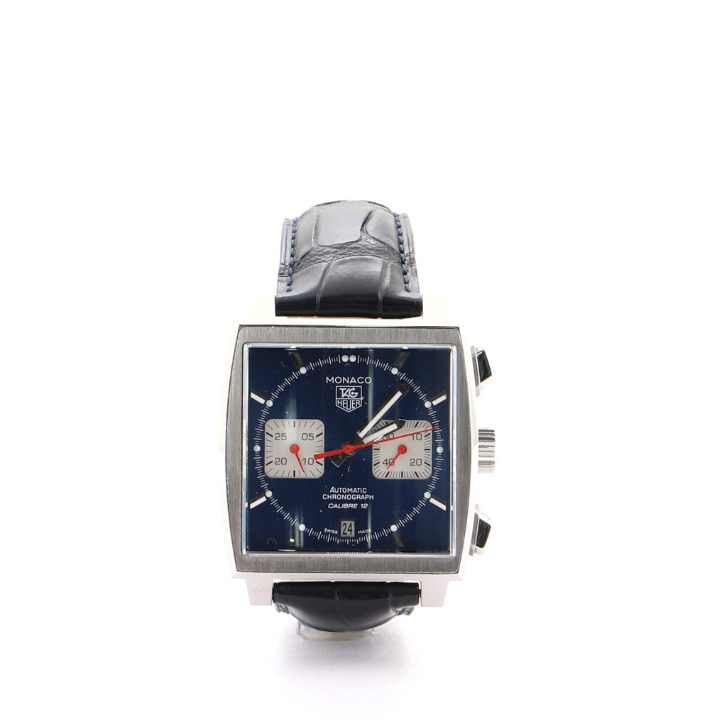Monaco Calibre 12 Chronograph Automatic Watch Stainless Steel and Alligator 39