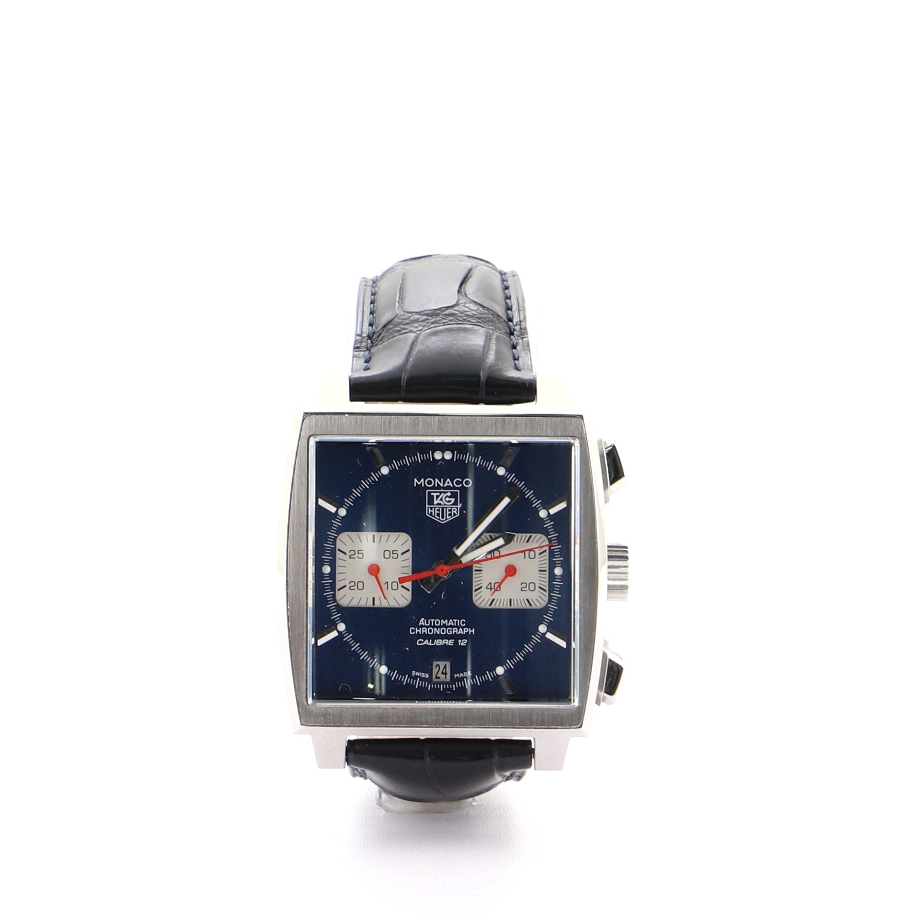 Monaco Calibre 12 Chronograph Automatic Watch Stainless Steel and Alligator 39