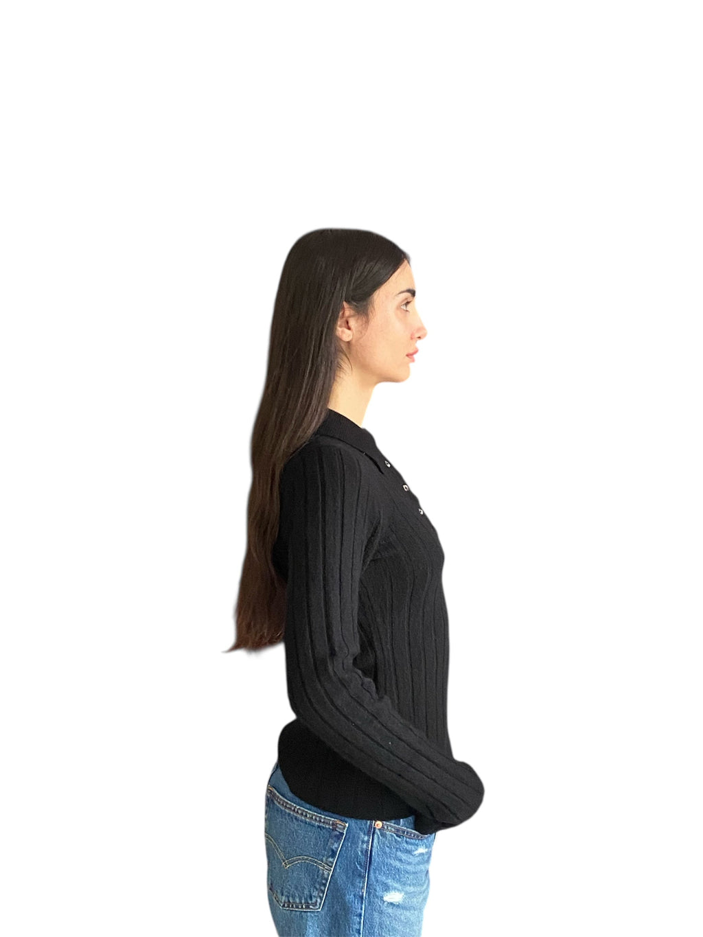 Khaite Black Cashmere Polo Top - M
