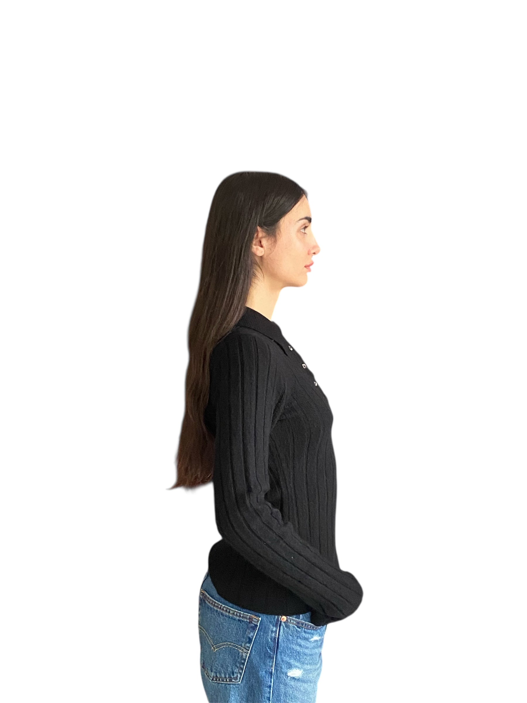 Khaite Black Cashmere Polo Top - M