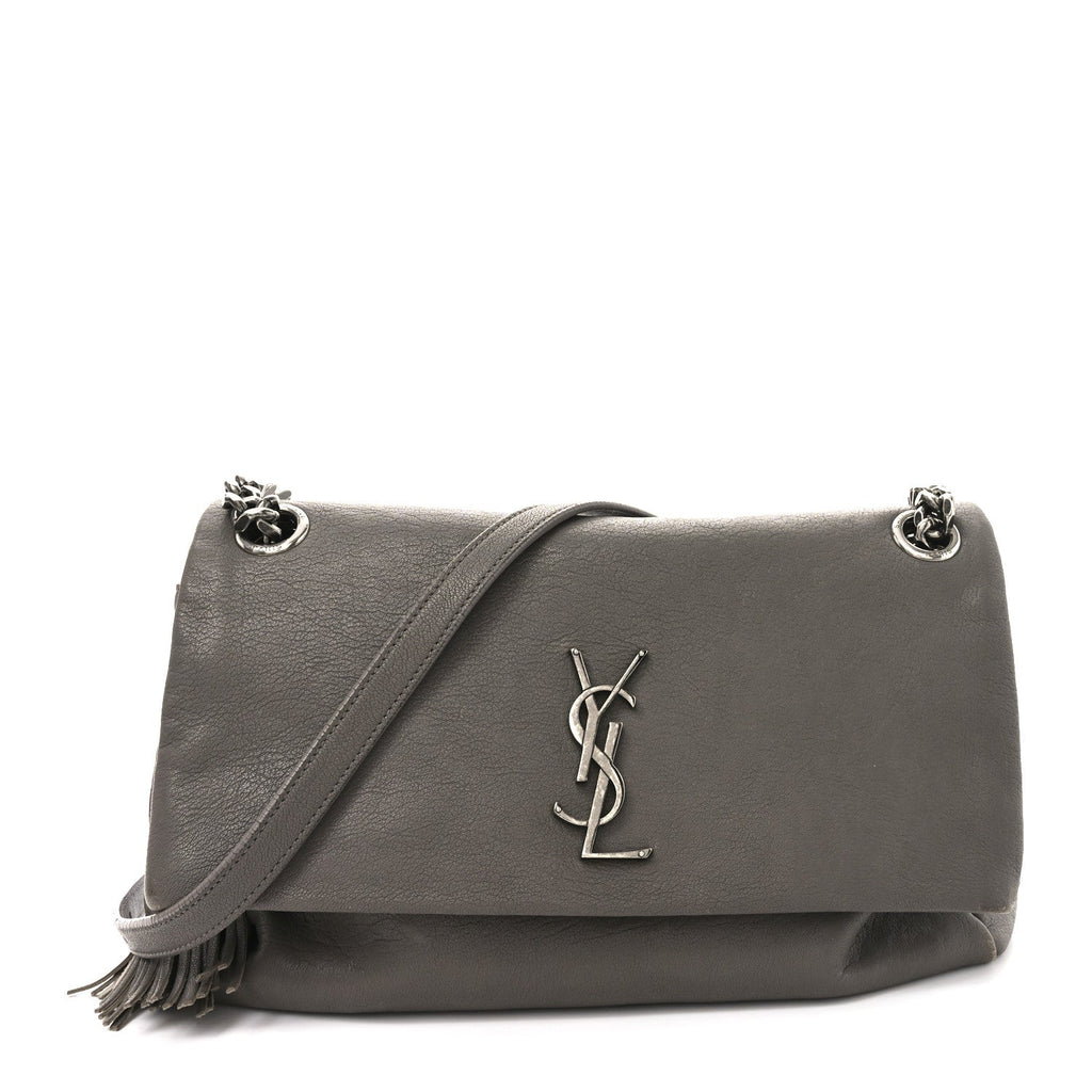 Sheepskin Medium West Hollywood Monogram Fold-Over Bag Grey