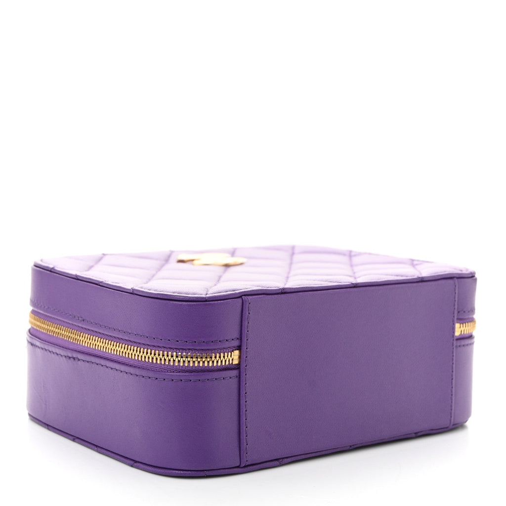 Lambskin Quilted Top Handle Small Vanity Case Purple