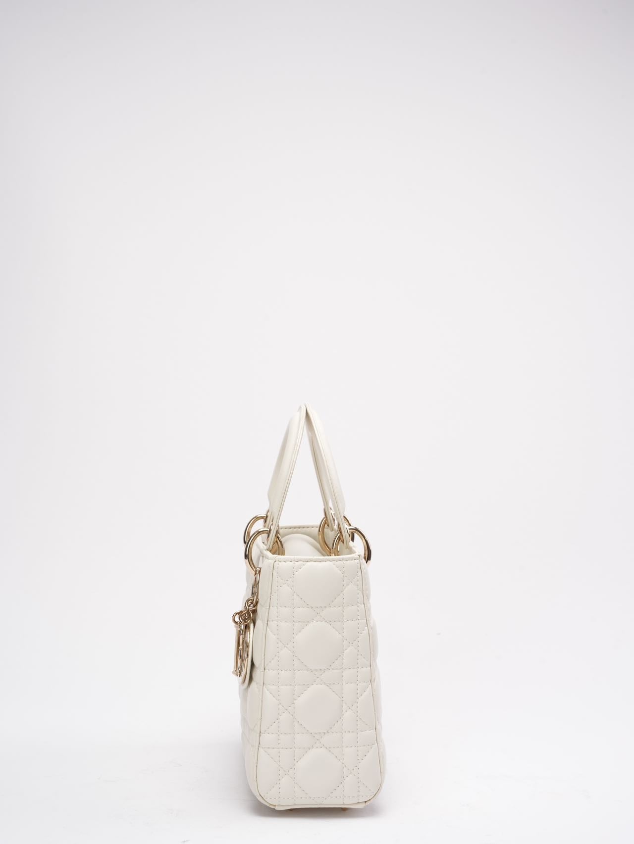 Christian Dior White Small Lady Dior Bag in Cannage Lambskin 2017