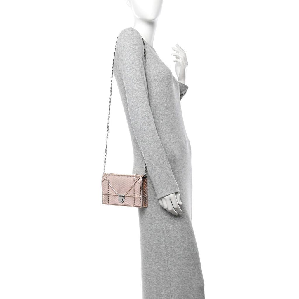 Snakeskin Diorama Wallet on Chain Pouch Rose Gold
