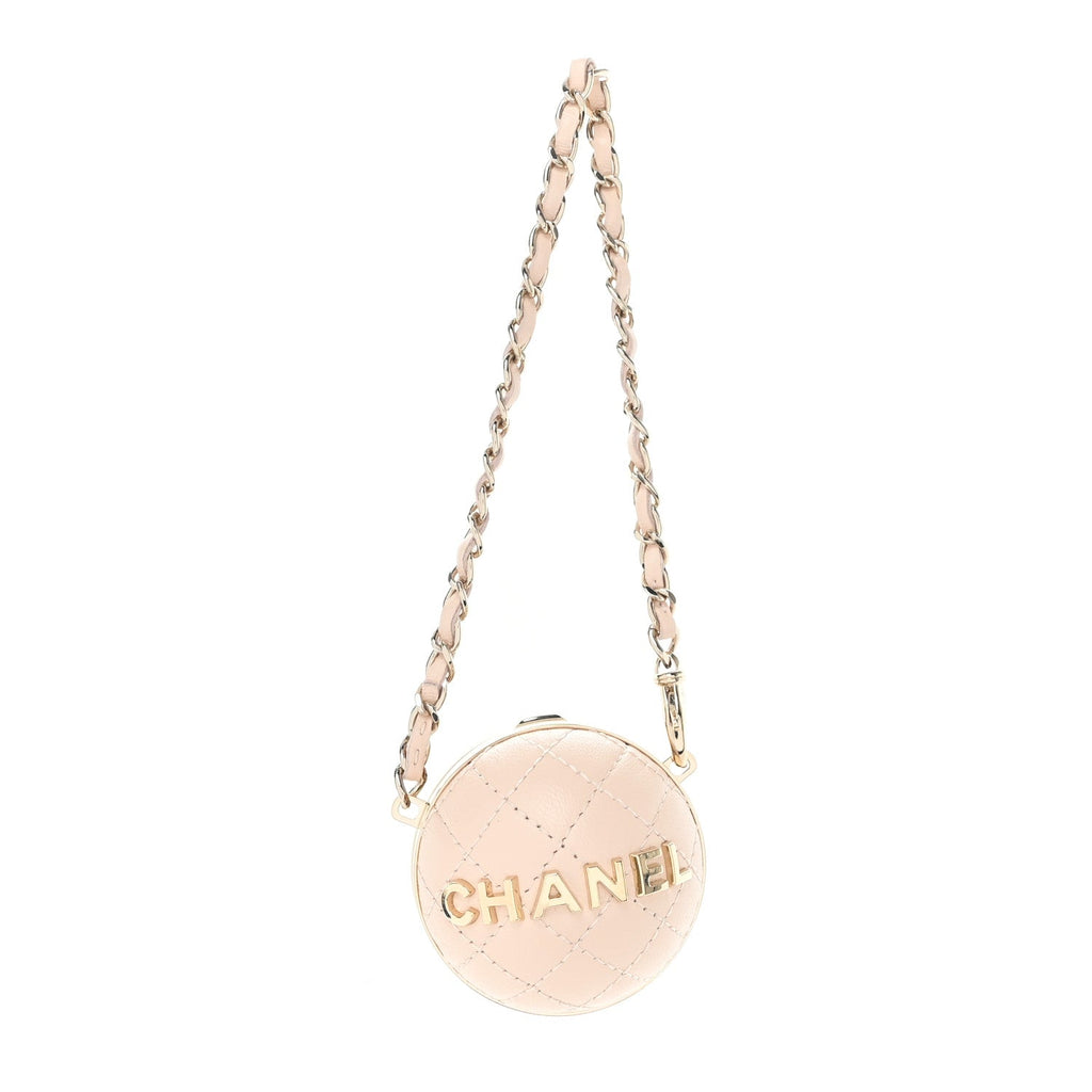 Lambskin Quilted Sphere Mini Bag Charm Beige