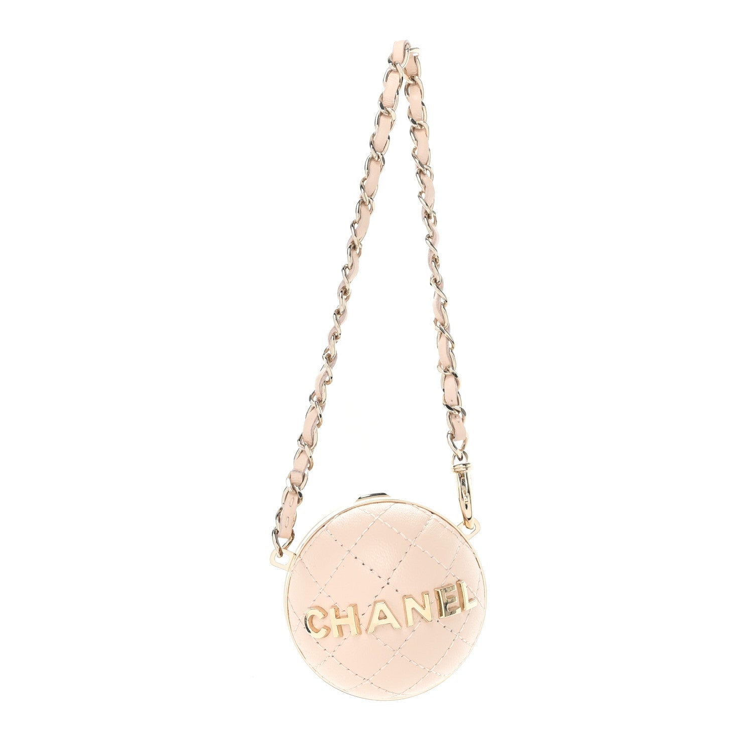 Lambskin Quilted Sphere Mini Bag Charm Beige
